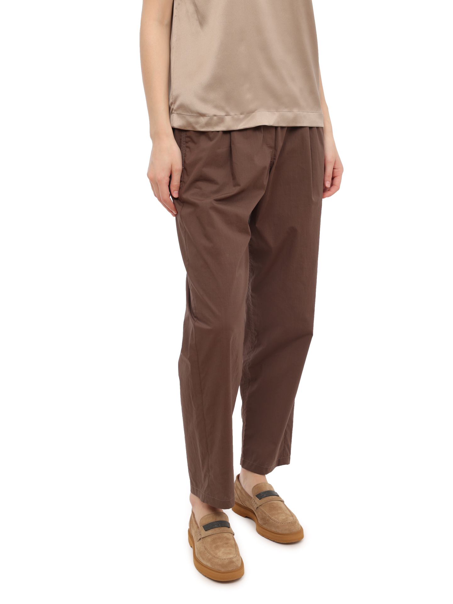 Брюки Brunello Cucinelli M0H93B1021 C8705 коричневые женские из хлопка — купить в интернет-магазине Verdistore