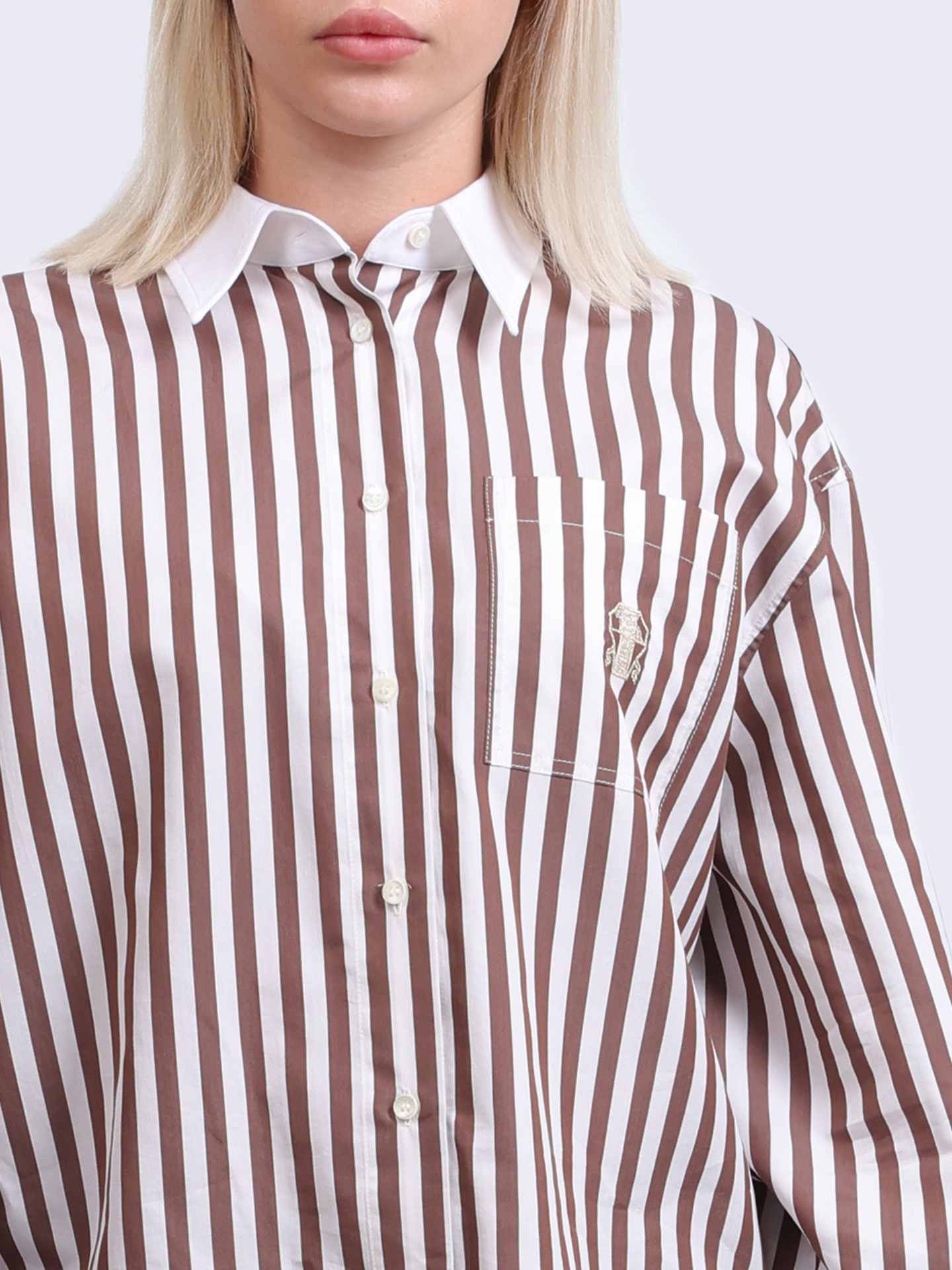 Рубашка Brunello Cucinelli MH757RF226 хлопковая женская в полоску — купить в интернет-магазине Verdistore