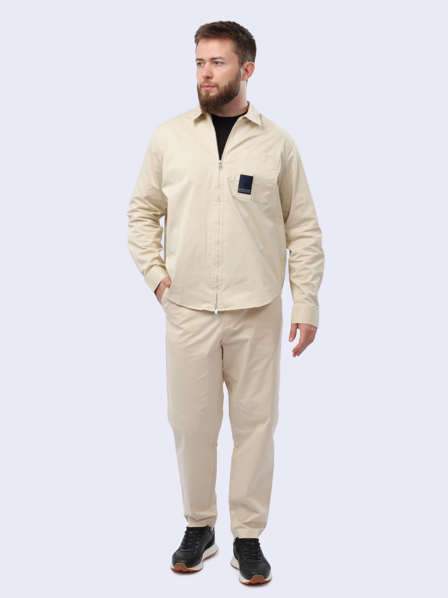 Рубашка Armani Exchange 3DZC06 ZN3TZ 1792 бежевая мужская на молнии — купить в интернет-магазине Verdistore