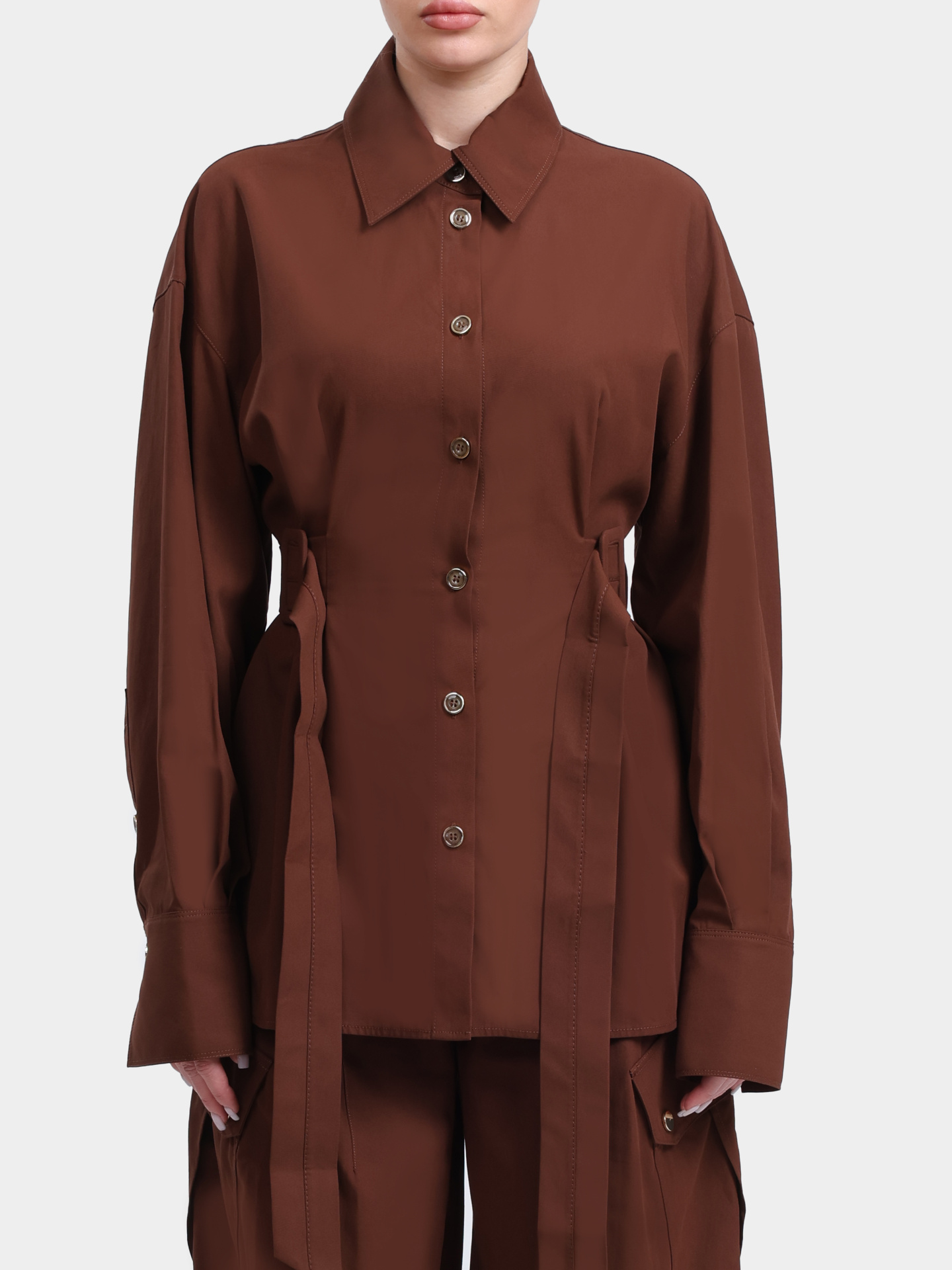 Рубашка Pinko 106153 A2ER L78 хлопковая женская с поясом — купить в интернет-магазине Verdistore