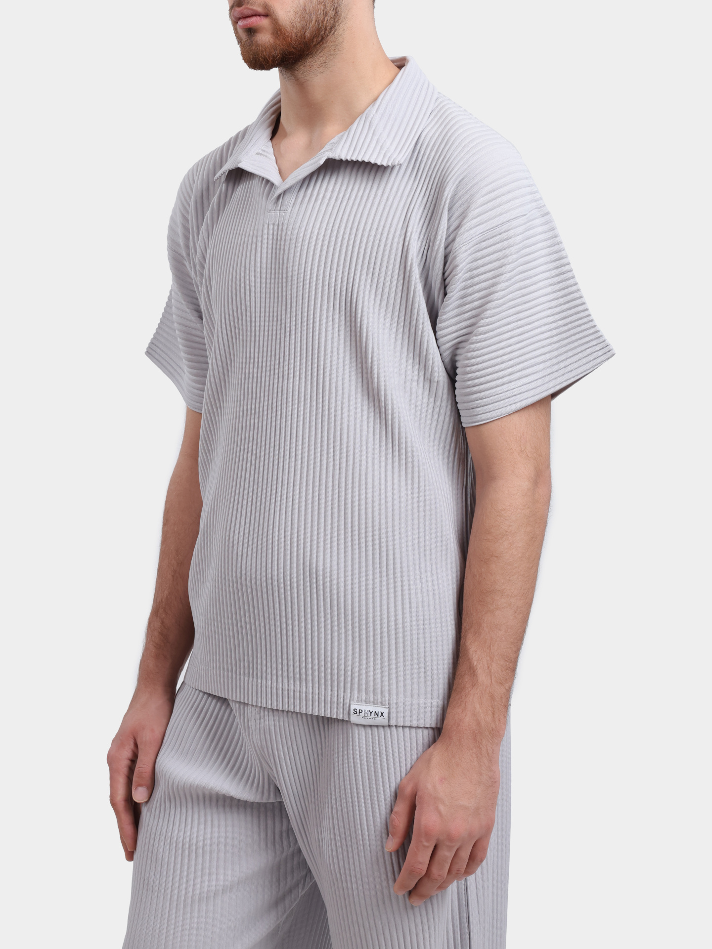 Поло Sphynx pleats 8476-2 серое мужское плиссированное  — купить в интернет-магазине Verdistore