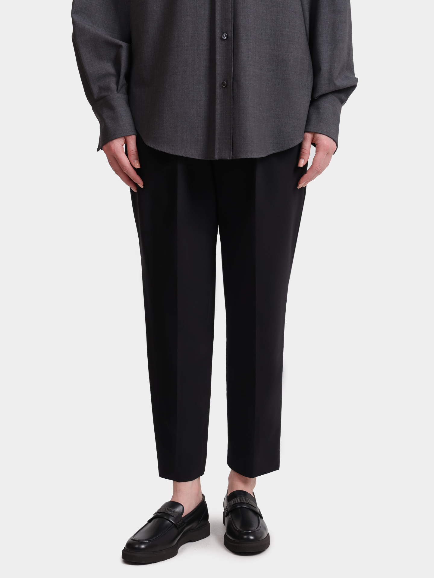 Брюки Brunello Cucinelli M0W07B1031 С101 черные женские из шерсти — купить в интернет-магазине Verdistore