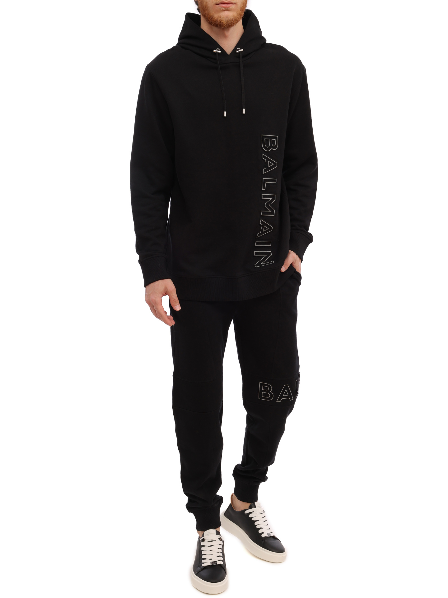 Брюки спортивные Balmain BH1OB235BC22 EBP черные мужские с логотипом — купить в интернет-магазине Verdistore