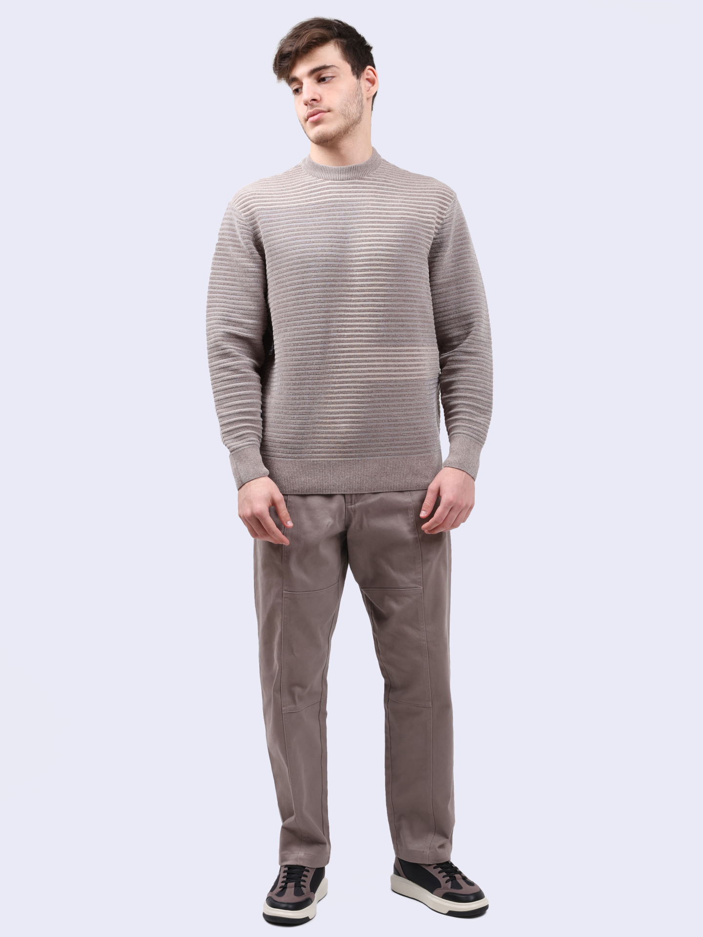 Свитер Armani Exchange 6DZM2P ZM4PZ 17AC бежевый мужской в полоску — купить в интернет-магазине Verdistore