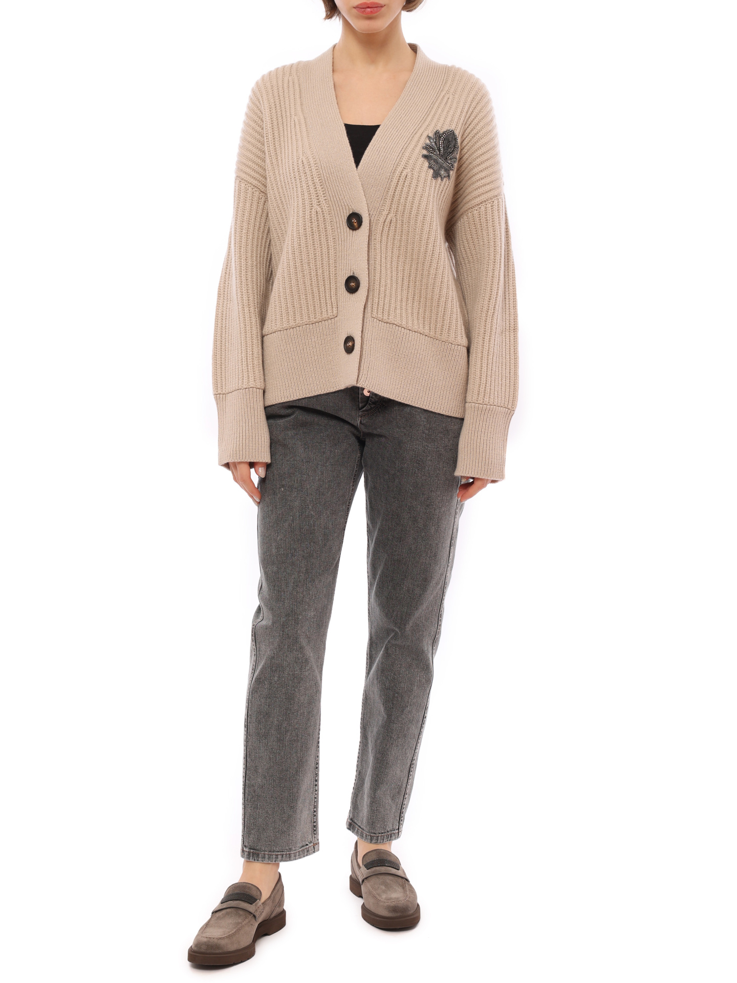 Кардиган Brunello Cucinelli M52526206 C8539 бежевый женский из кашемира — купить в интернет-магазине Verdistore