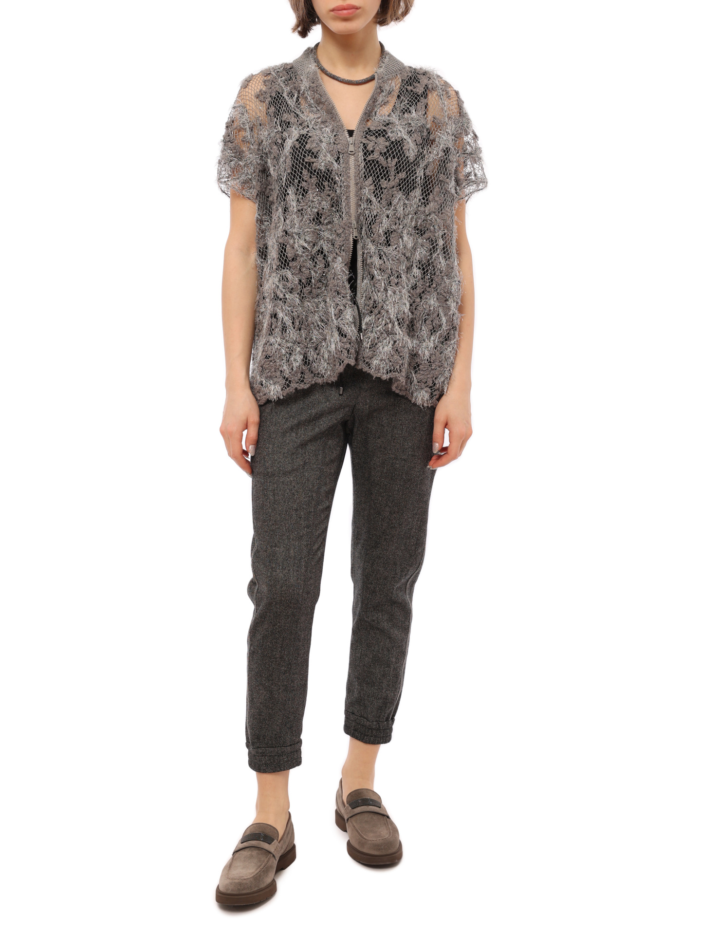 Брюки Brunello Cucinelli MA031P1809 темно-серые женские — купить в интернет-магазине Verdistore