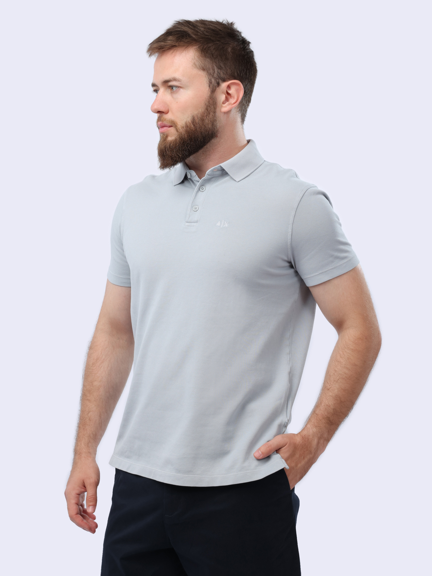 Поло Armani Exchange 3DZFAB ZJXUZ 1947 серое мужское из хлопка — купить в интернет-магазине Verdistore