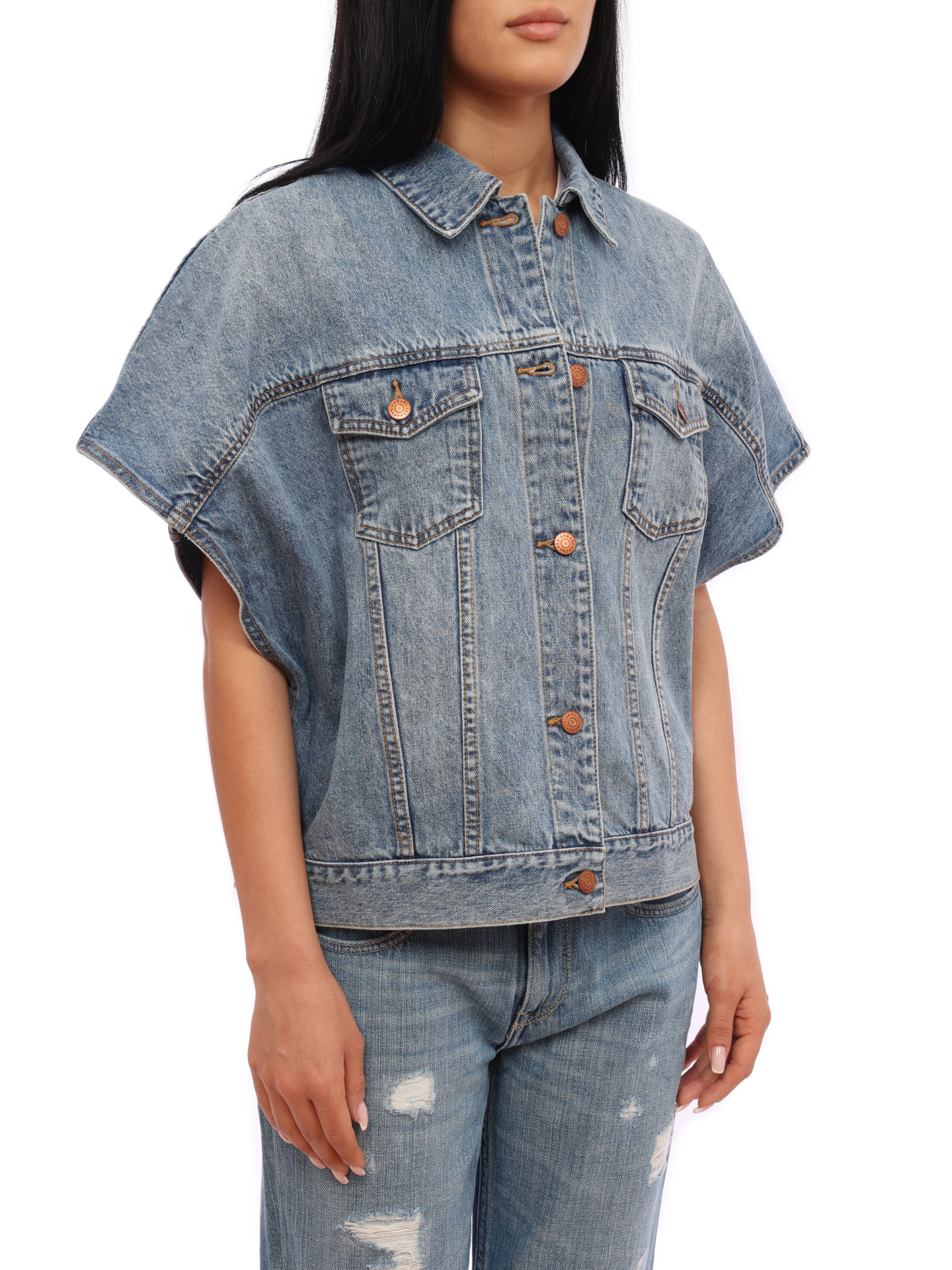 Куртка Armani Exchange 3LYB51 Y1VFZ 1500 джинсовая женская с короткими рукавами — купить в интернет-магазине Verdistore