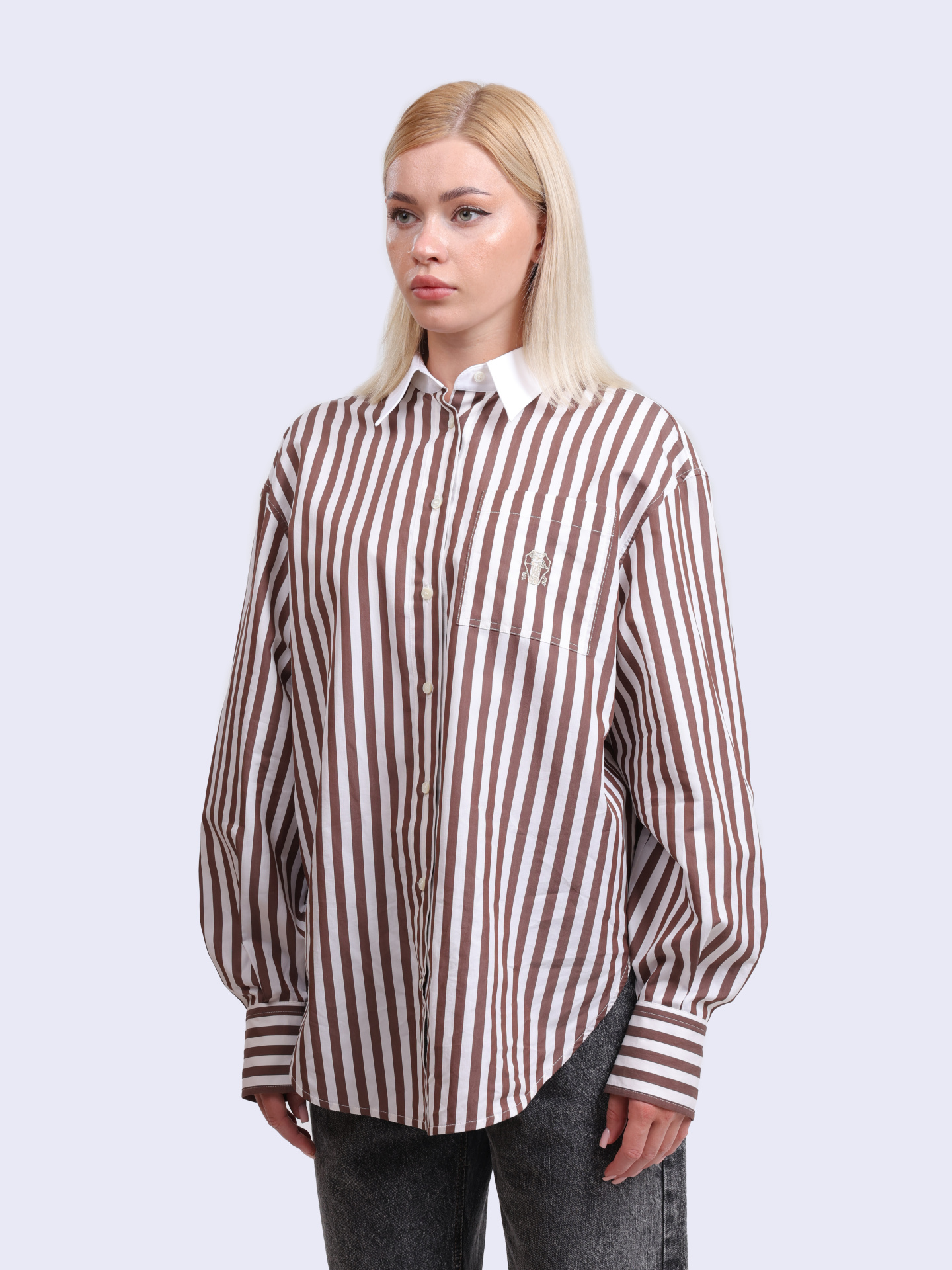 Рубашка Brunello Cucinelli MH757RF226 хлопковая женская в полоску — купить в интернет-магазине Verdistore