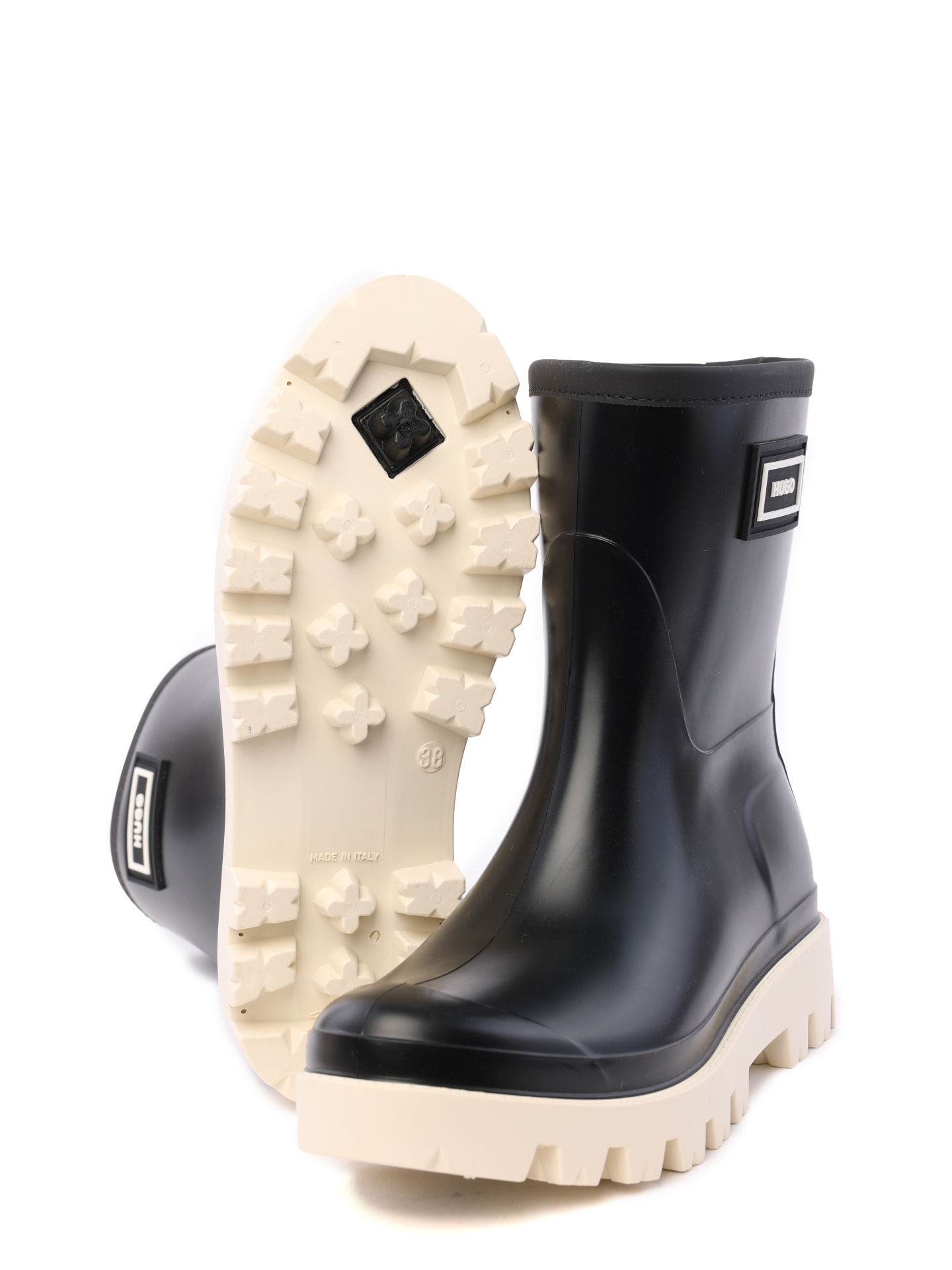 Резиновые полусапоги Hugo 50475454 003 черные на ребристой белой подошве — купить в интернет-магазине Verdistore