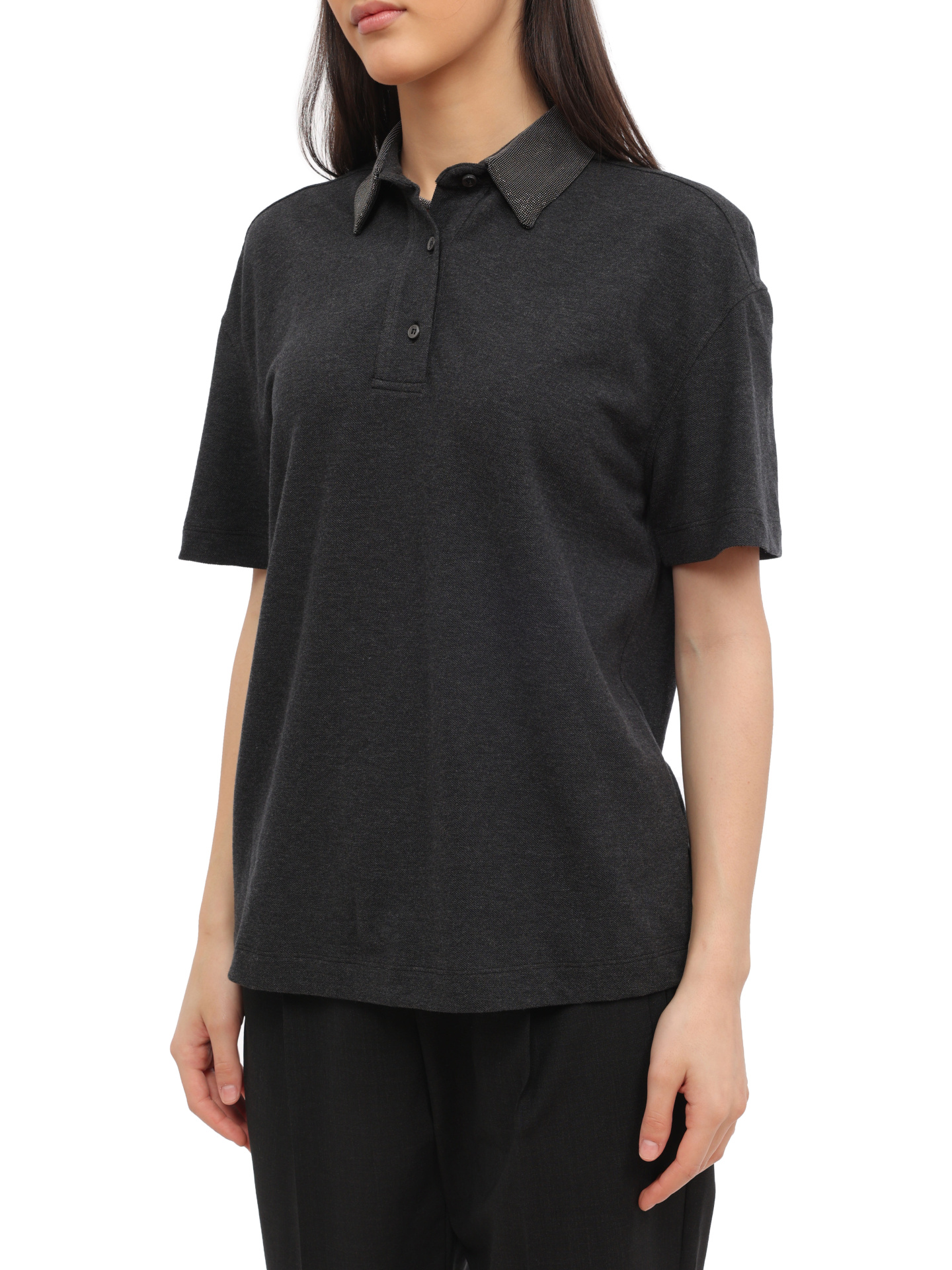 Поло Brunello Cucinelli M0T63B1253 C8127 темно-серое женское из хлопка — купить в интернет-магазине Verdistore