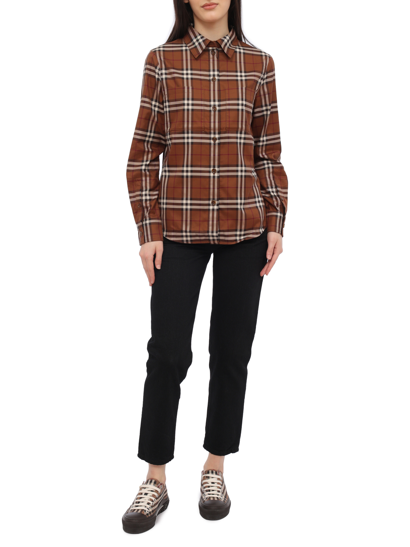 Рубашка Burberry 8063163 A9011 хлопковая женская в клетку — купить в интернет-магазине Verdistore