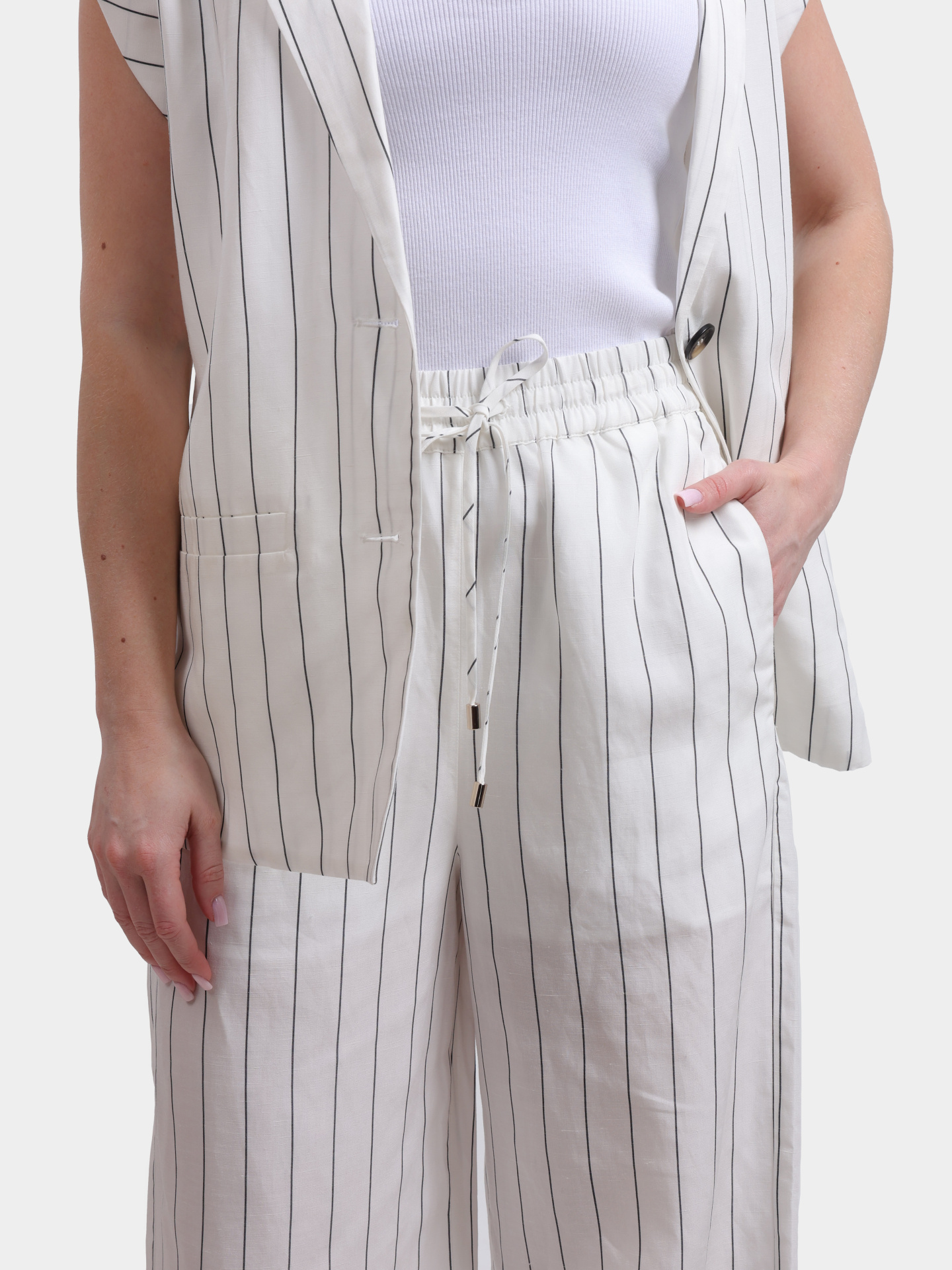 Брюки Liu-Jo WHITE LABEL WA6368 T4818 03Q45 белые женские с принтом в полоску — купить в интернет-магазине Verdistore