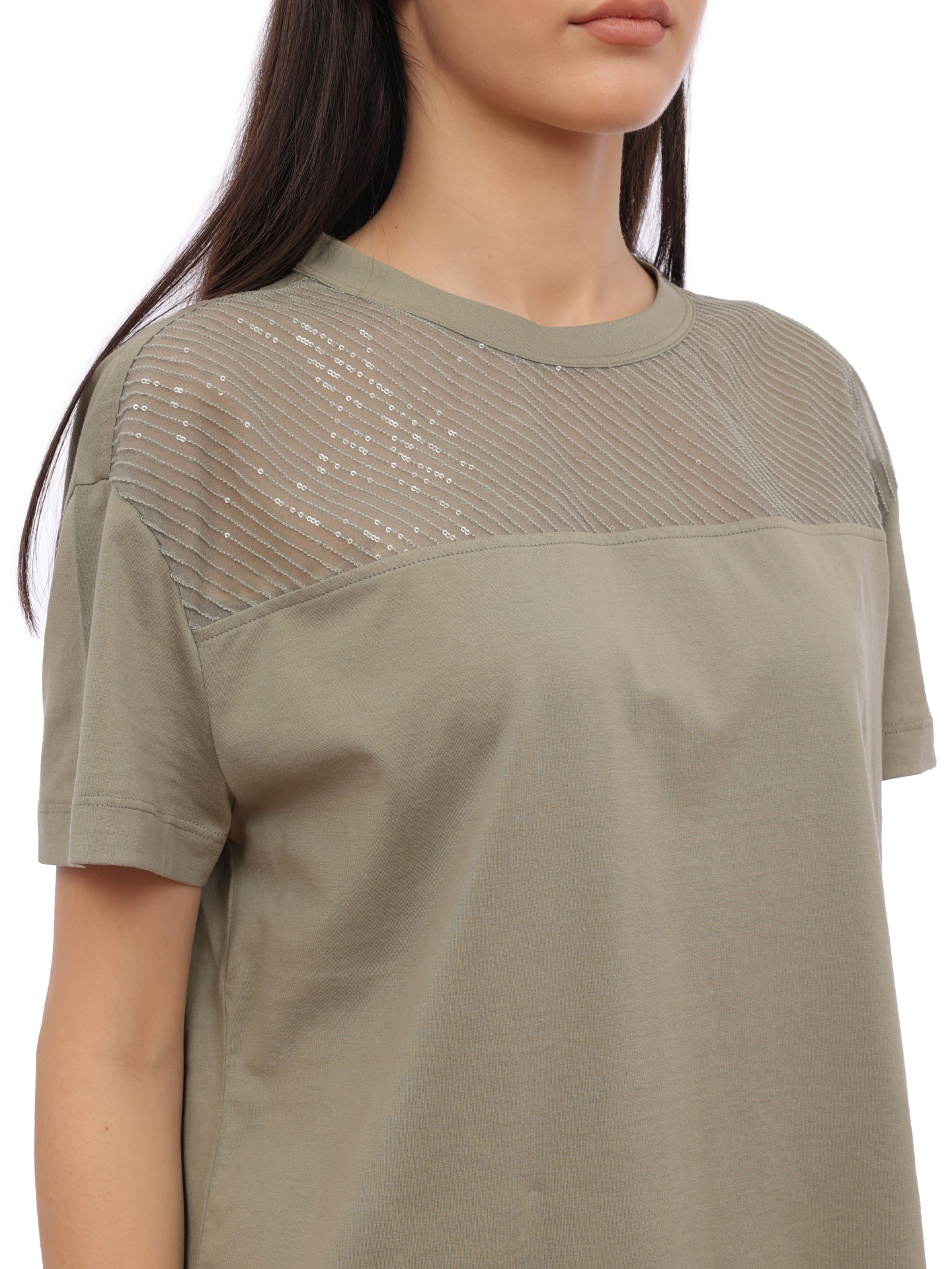 Футболка Brunello Cucinelli M0A45B1005 C8702 светло-зеленая женская с пайетками — купить в интернет-магазине Verdistore
