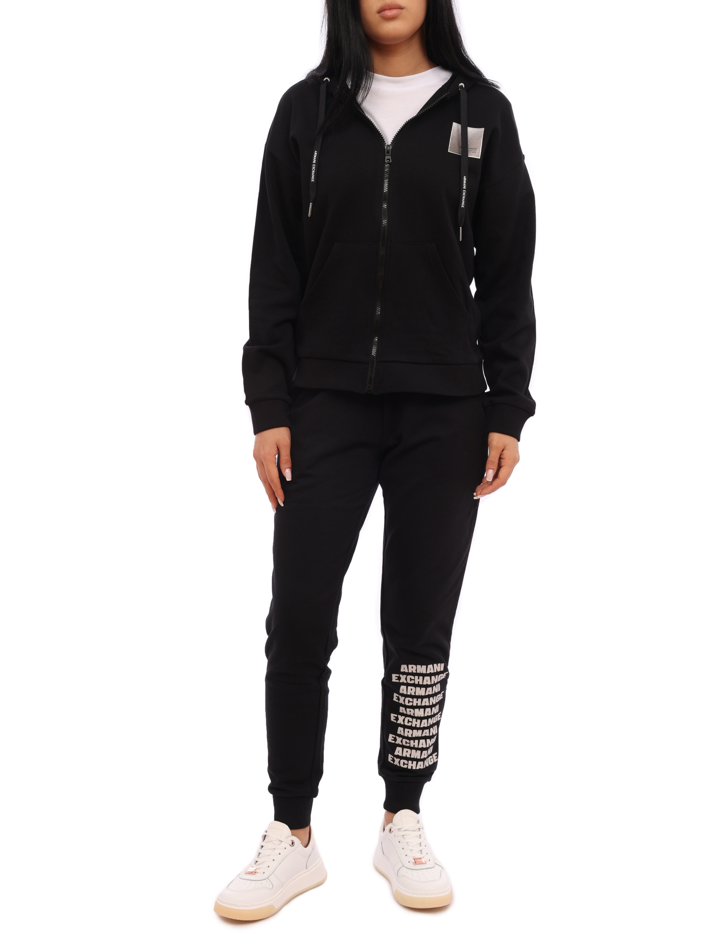 Брюки спортивные Armani Exchange 6HYP94 YJ4FZ 1200 черные женские с логотипом — купить в интернет-магазине Verdistore