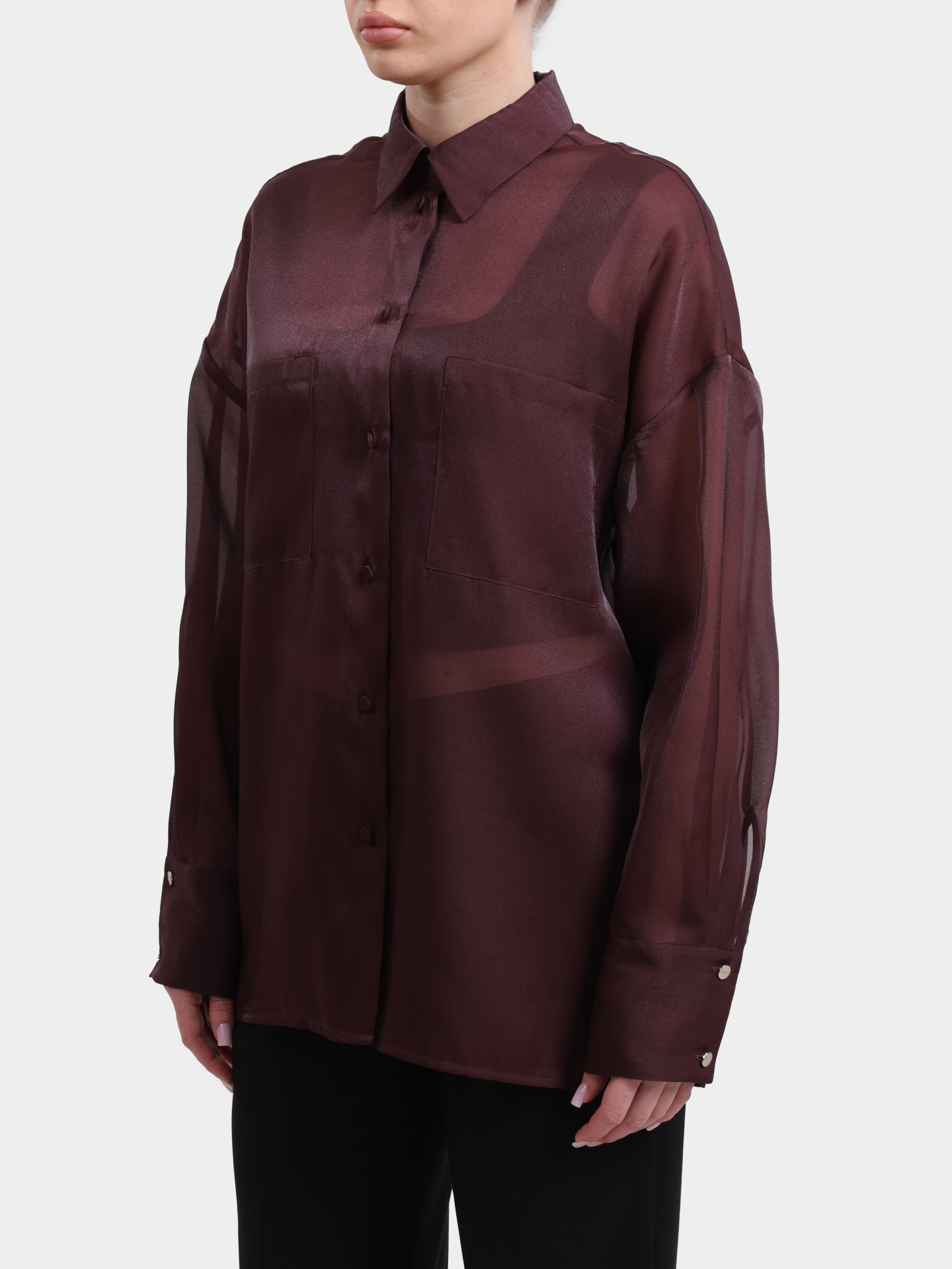 Блузка Liu-Jo BLACK LABEL CA6343 T6870 P9646 бордовая полупрозрачная прямого кроя — купить в интернет-магазине Verdistore