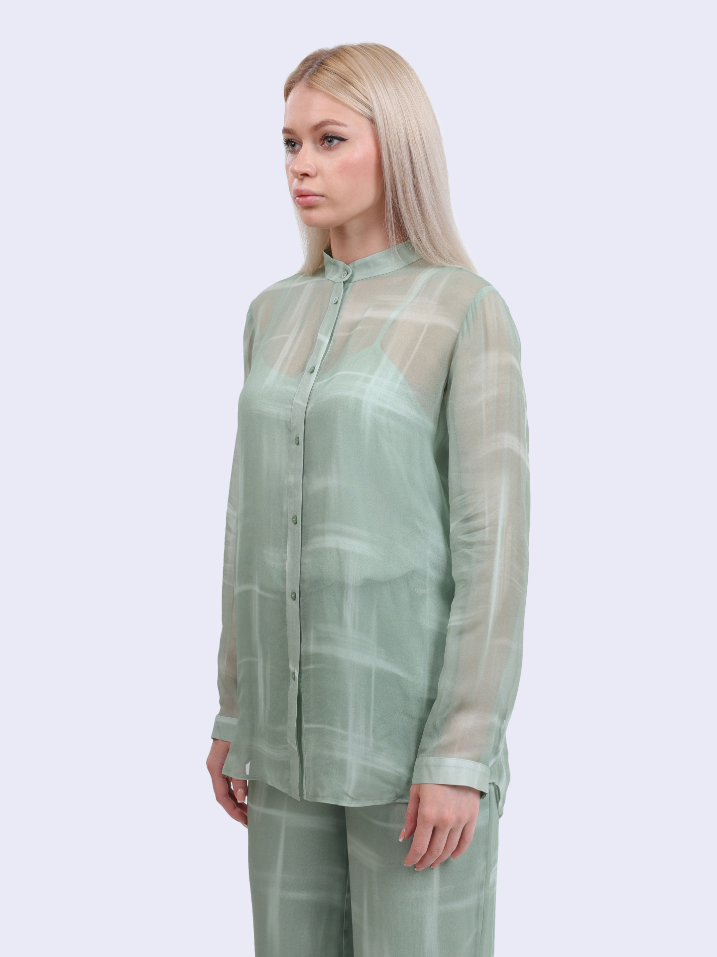 Рубашка Armani Exchange XW000570 AF12051 F7037 зелёная женская из полупрозрачной вискозы — купить в интернет-магазине Verdistore