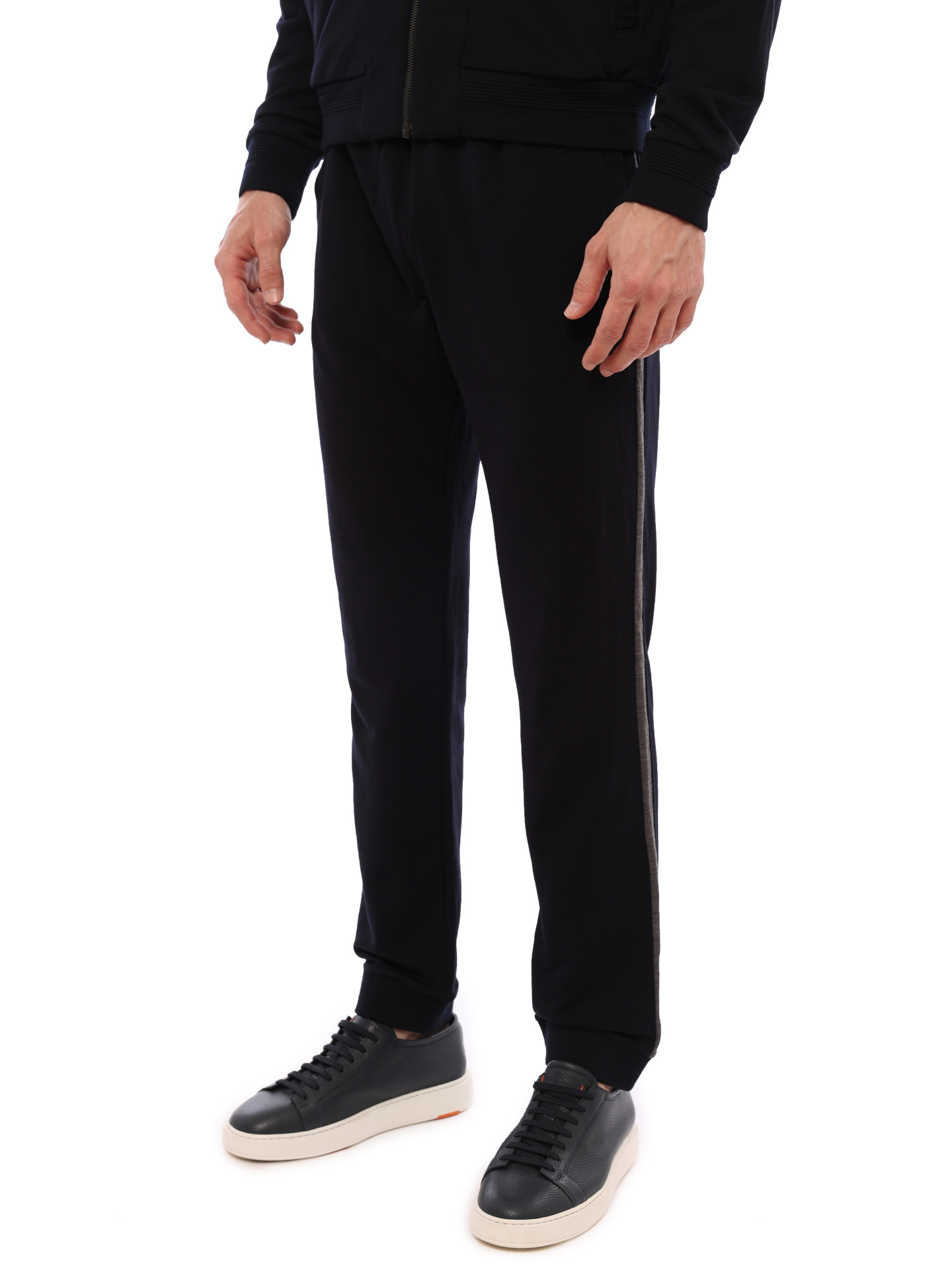 Брюки темно-синие из ультратонкой шерсти и манжетами снизу — купить в интернет-магазине Verdistore