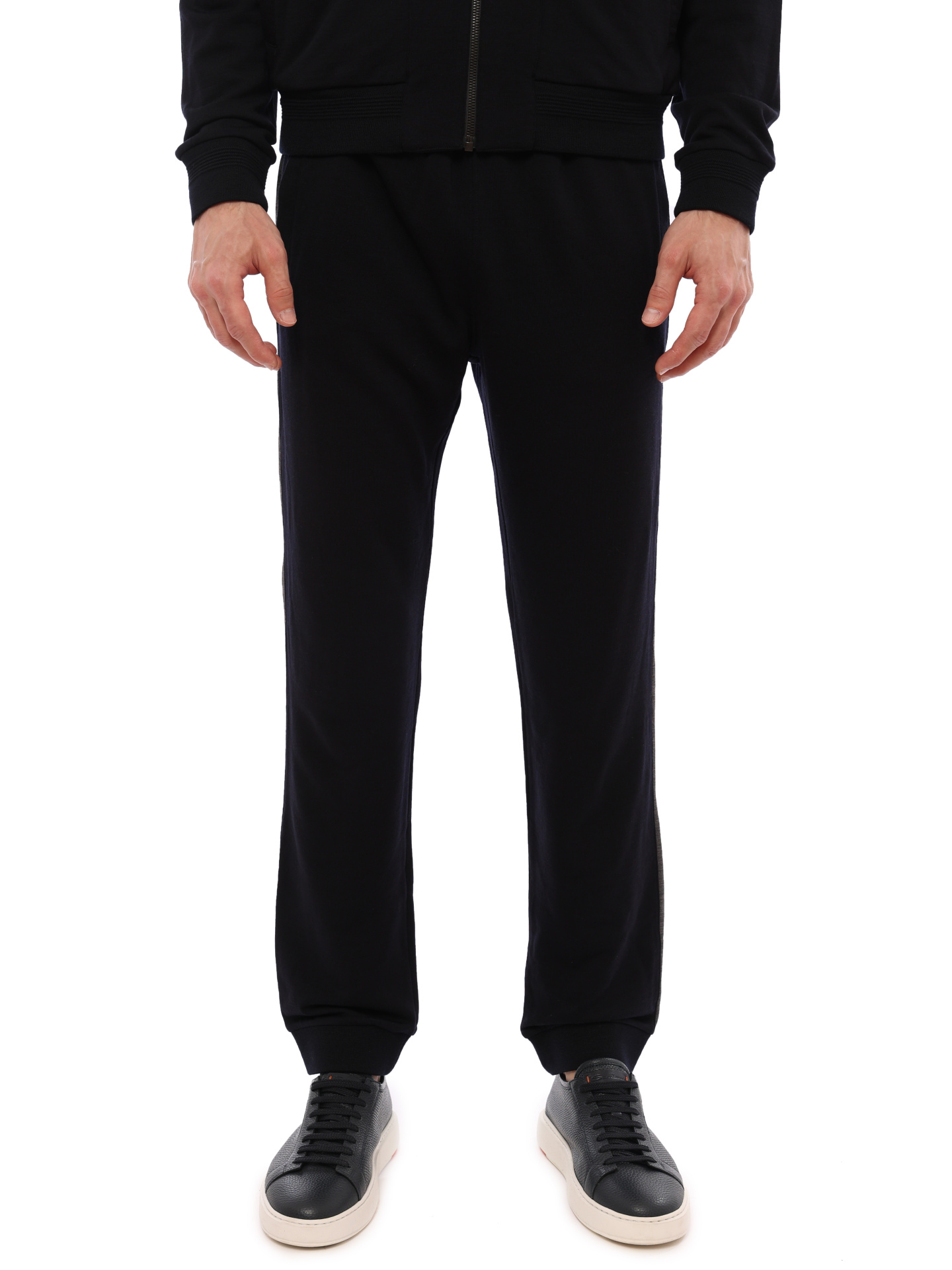 Брюки темно-синие из ультратонкой шерсти и манжетами снизу — купить в интернет-магазине Verdistore