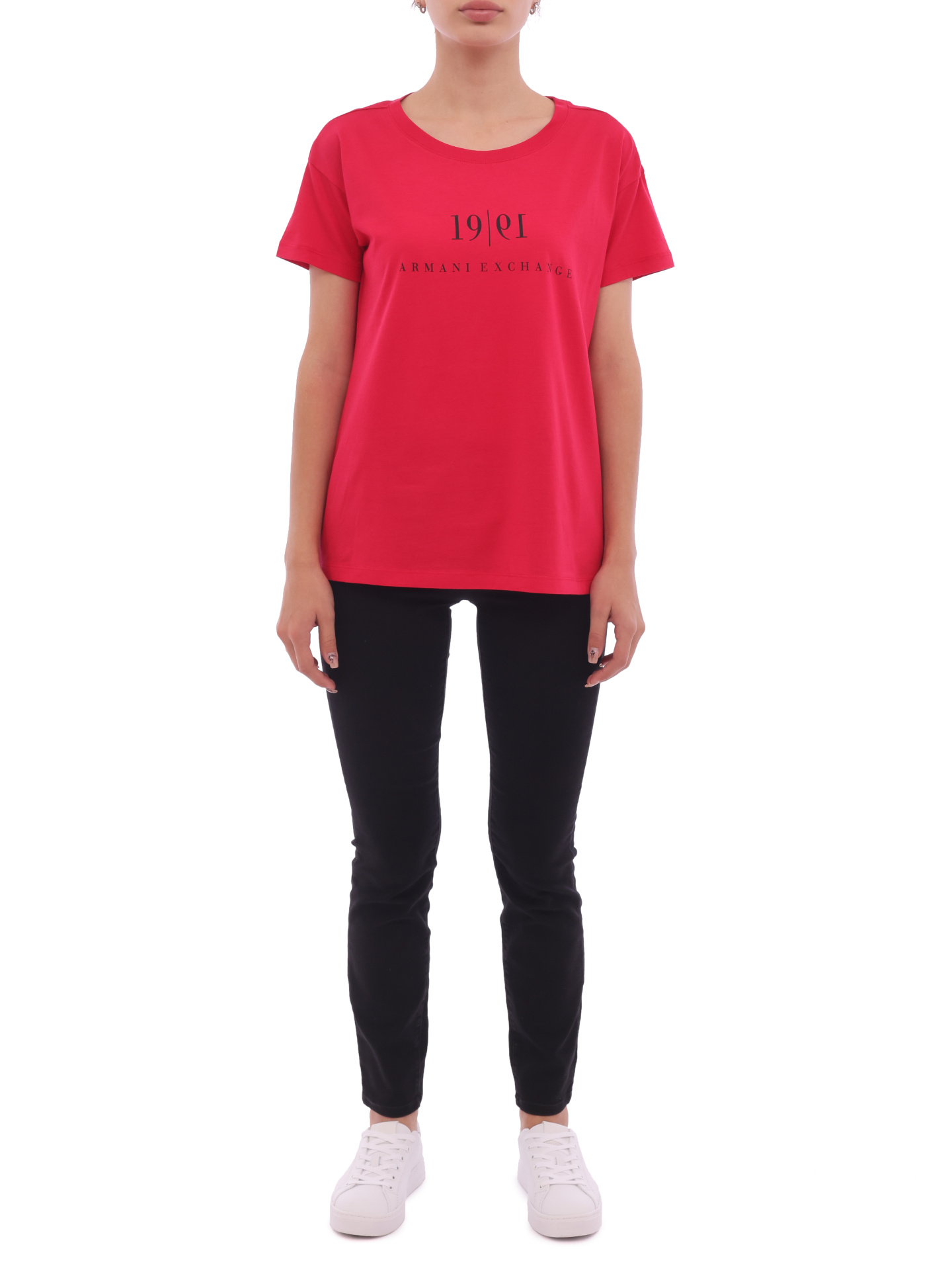 Футболка Armani Exchange 6KYTEE YJ6QZ 1492 красная женская с логотипом — купить в интернет-магазине Verdistore