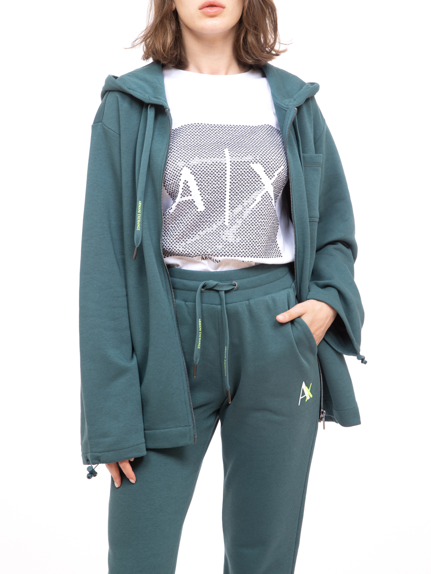 Мастерка Armani Exchange 3KYM78 YJ9HZ 1813 зеленая женская с логотипом на капюшоне — купить в интернет-магазине Verdistore