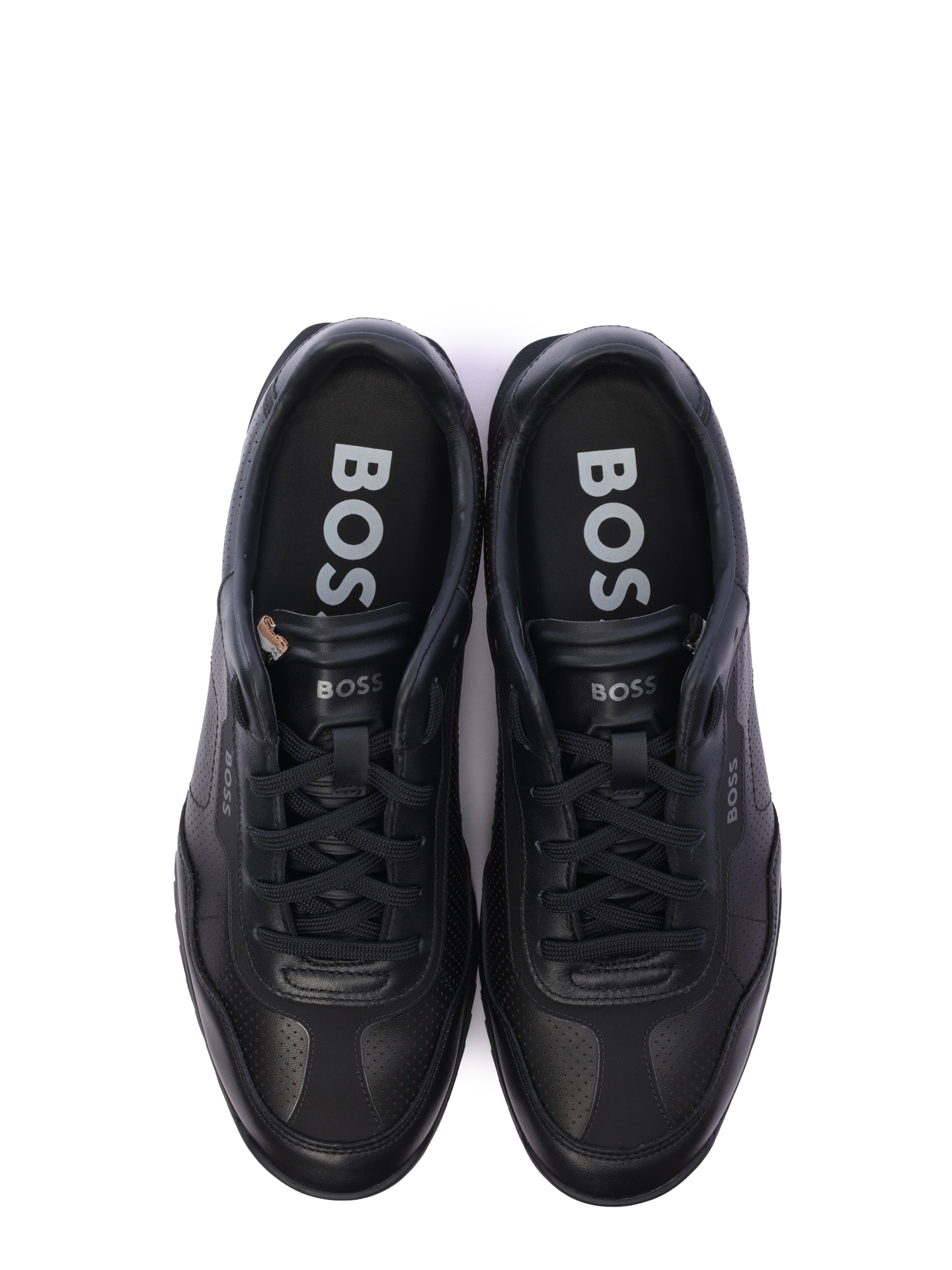 Кроссовки Boss 50512166 005 черные кожаные с перфорацией и с приподнятым носком — купить в интернет-магазине Verdistore