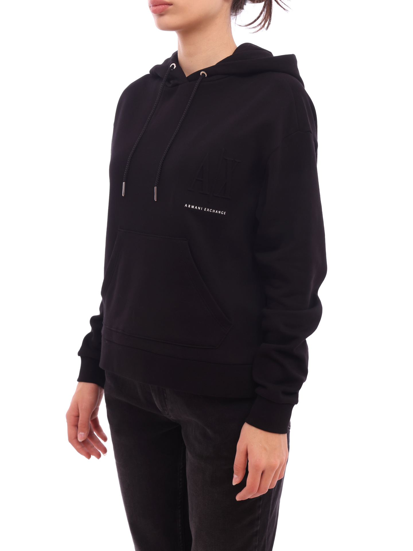 Худи Armani Exchange 8NYM23 YJ68Z 1200 черное женское с логотипом — купить в интернет-магазине Verdistore