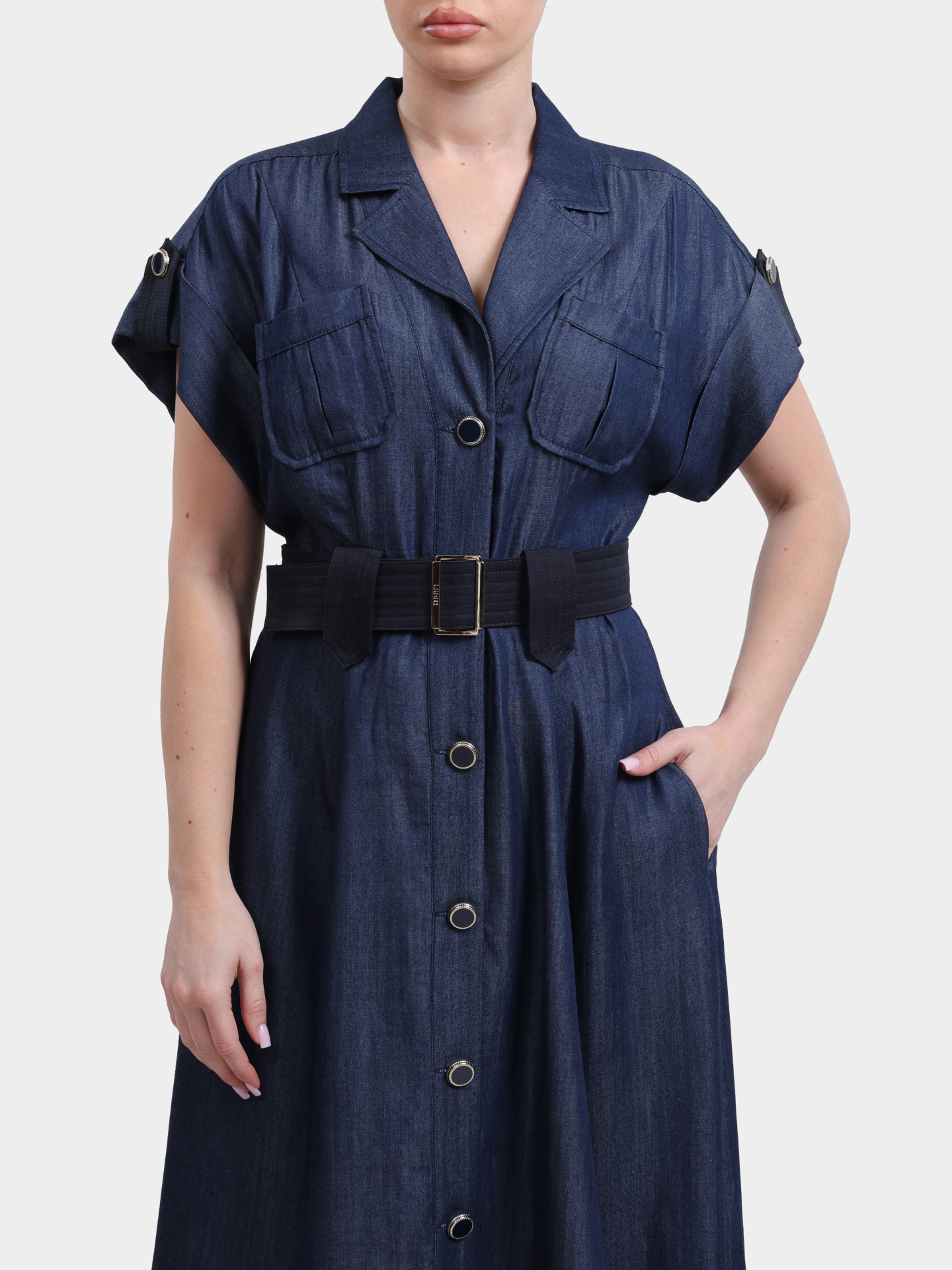 Платье Liu-Jo BLUE DENIM UA6315 D0335 77000 женское с крупным поясом и накладными карманами — купить в интернет-магазине Verdistore