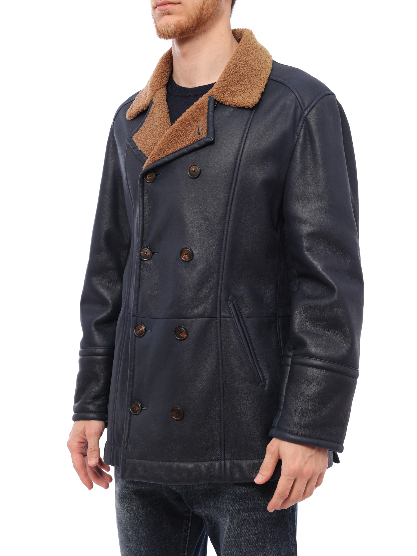 Дубленка Brunello Cucinelli MPMRN1651 C8007 темно-синяя мужская из кожи — купить в интернет-магазине Verdistore