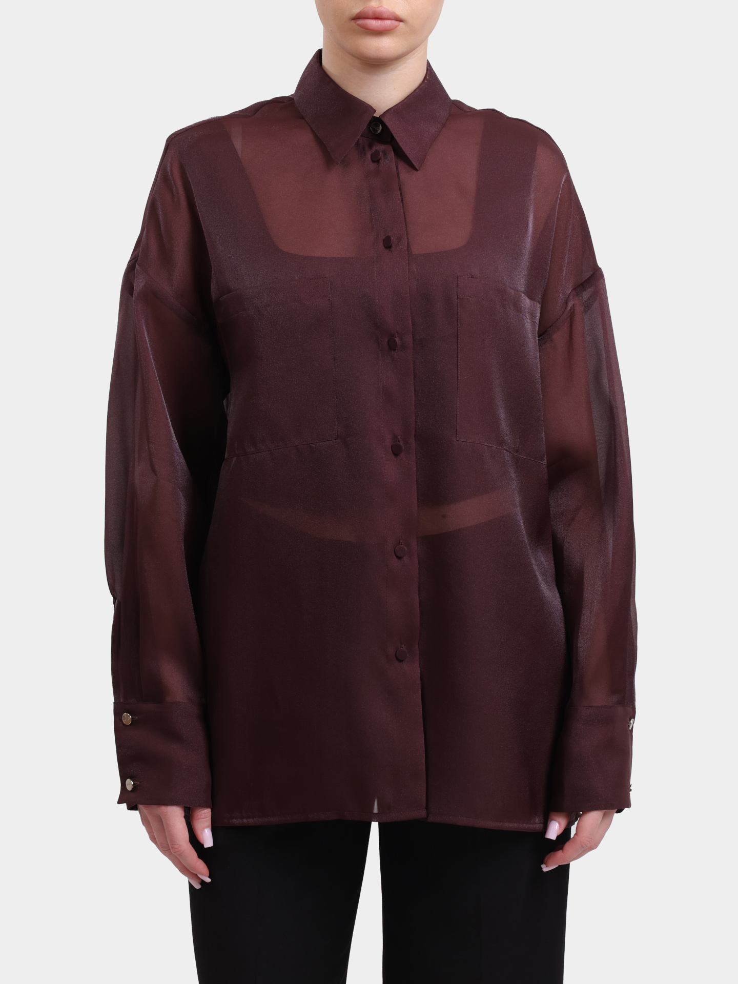 Блузка Liu-Jo BLACK LABEL CA6343 T6870 P9646 бордовая полупрозрачная прямого кроя — купить в интернет-магазине Verdistore