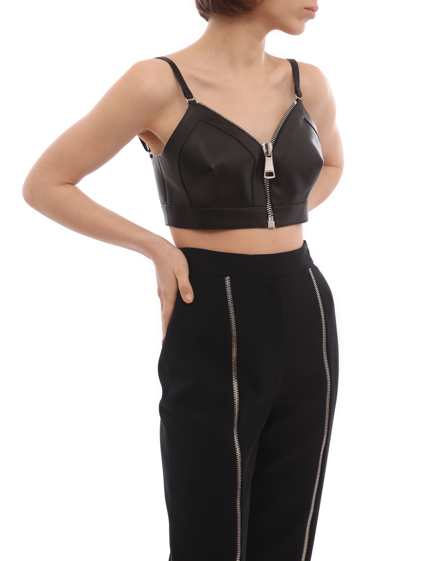 Топ Alexander McQueen 688582 Q5AH2 1000 черный женский из кожи — купить в интернет-магазине Verdistore