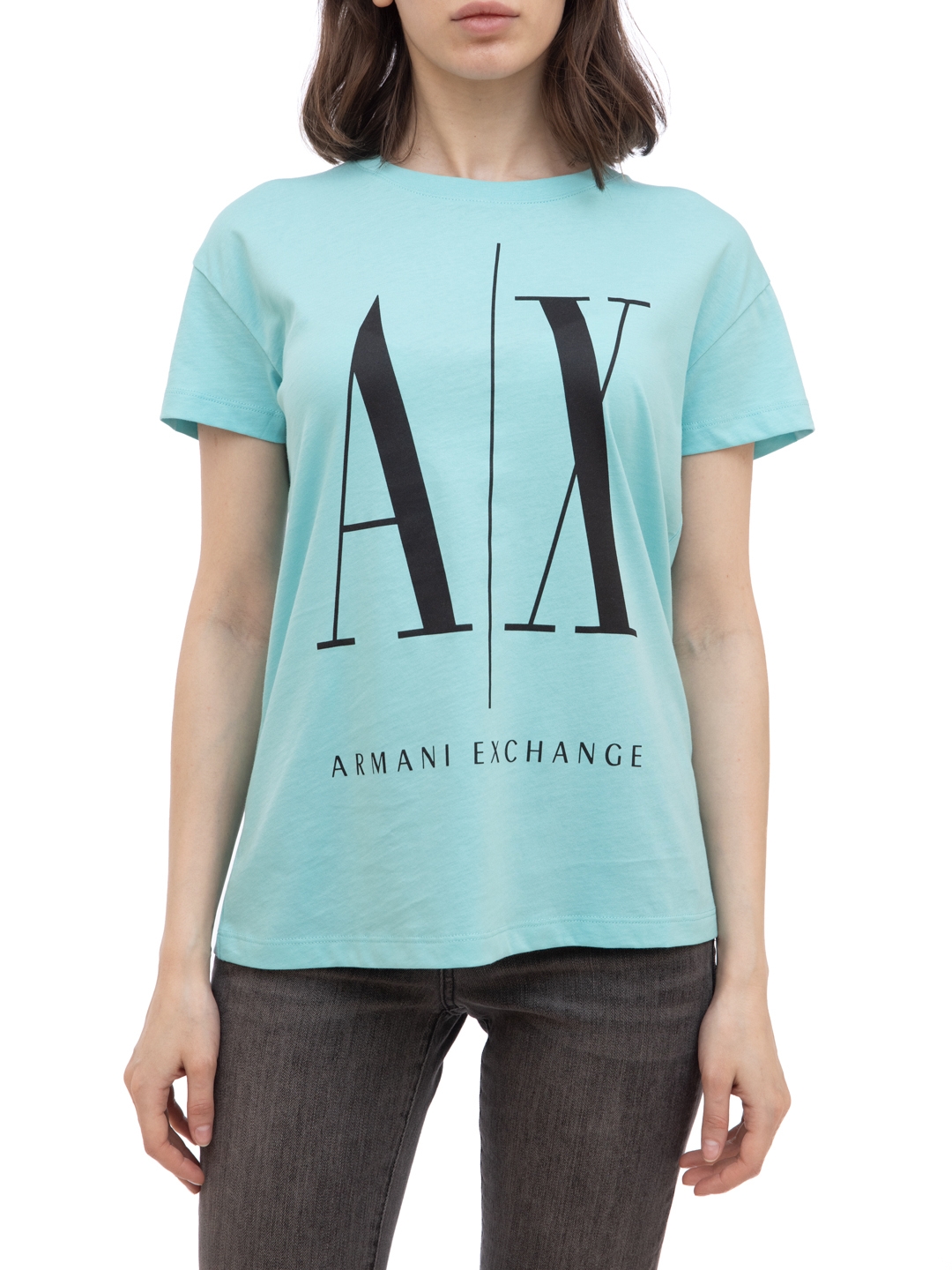 Футболка Armani Exchange 8NYTCX YJG3Z 1860 бирюзовая женская с логотипом — купить в интернет-магазине Verdistore