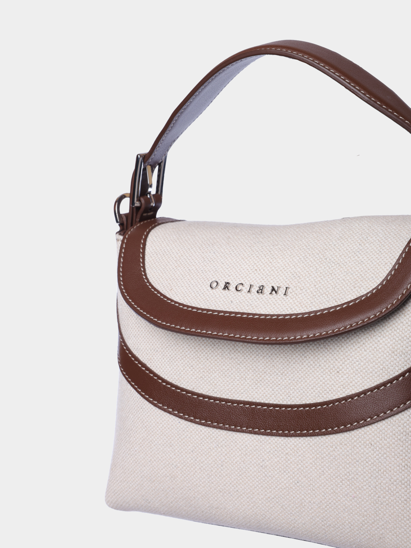 Сумка Orciani B02175 SVN COA бежевая женская с коричневыми вставками  — купить в интернет-магазине Verdistore