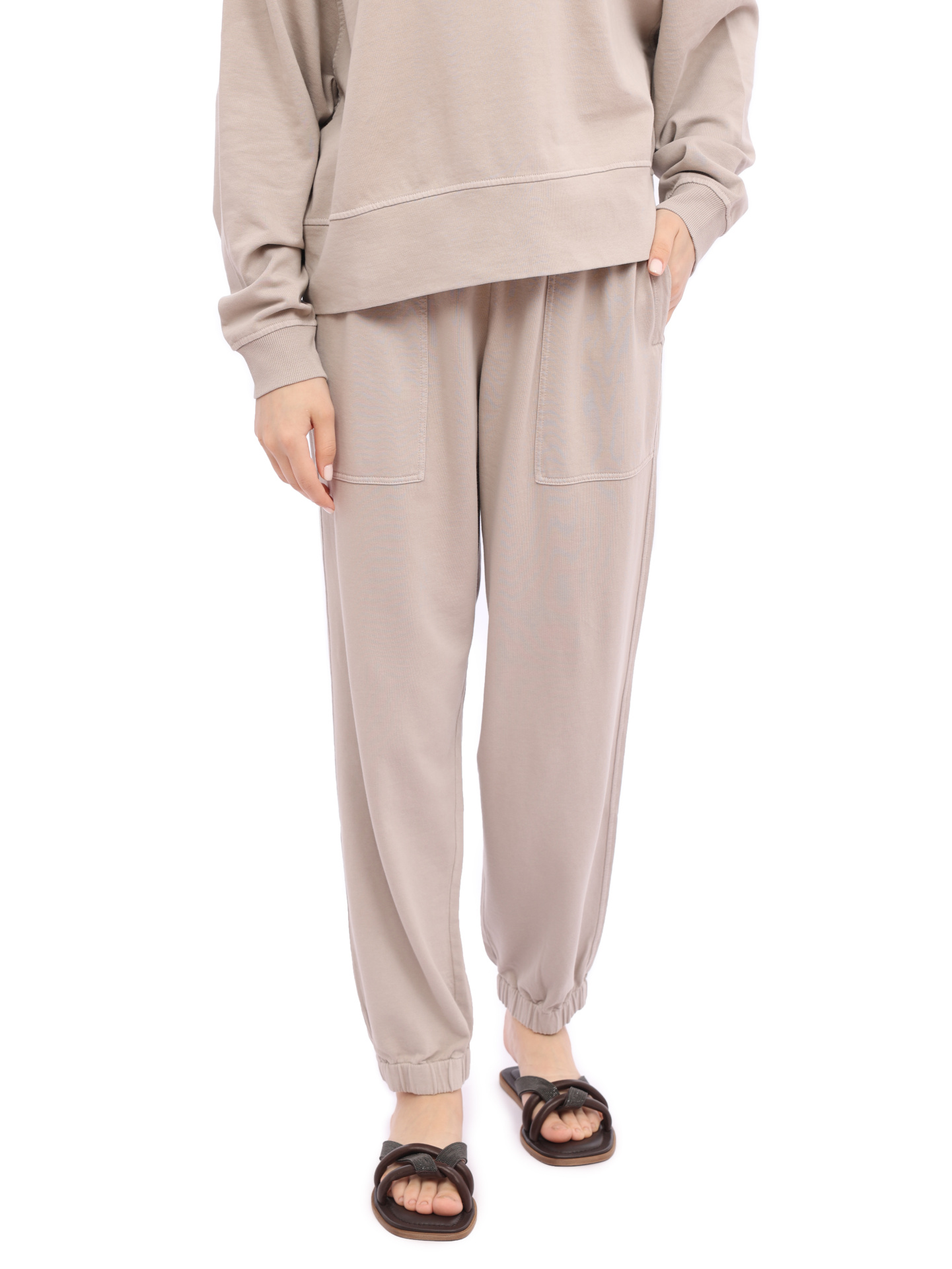 Брюки Brunello Cucinelli MD869B1067 C8728 серые женские из хлопка — купить в интернет-магазине Verdistore