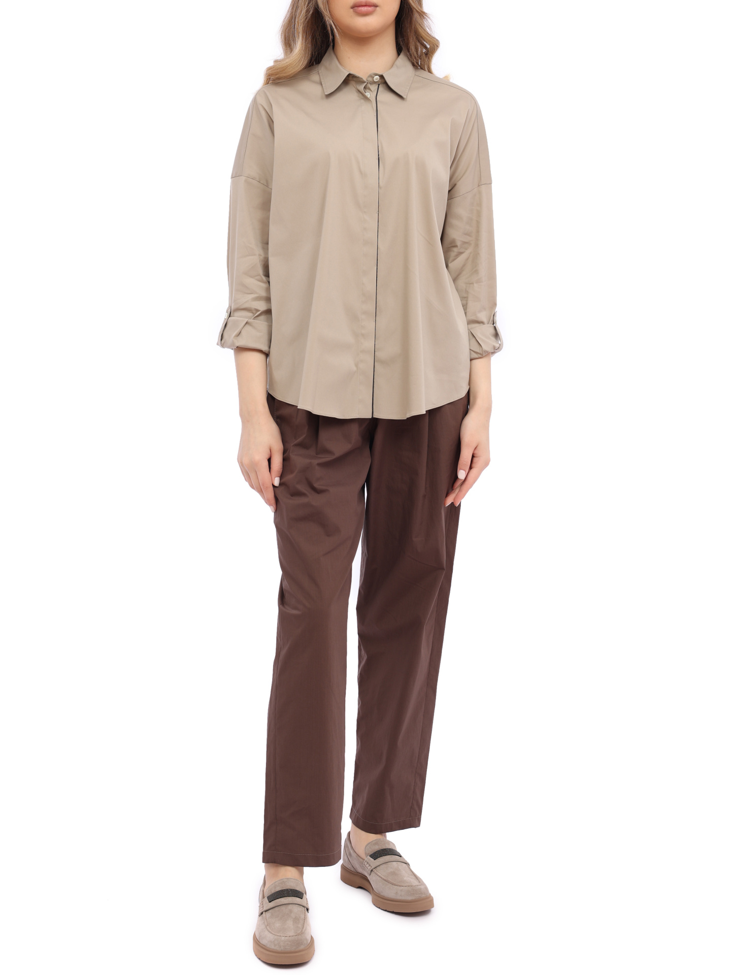 Блузка Brunello Cucinelli M0091B1001 C8695 бежевая женская из хлопка — купить в интернет-магазине Verdistore