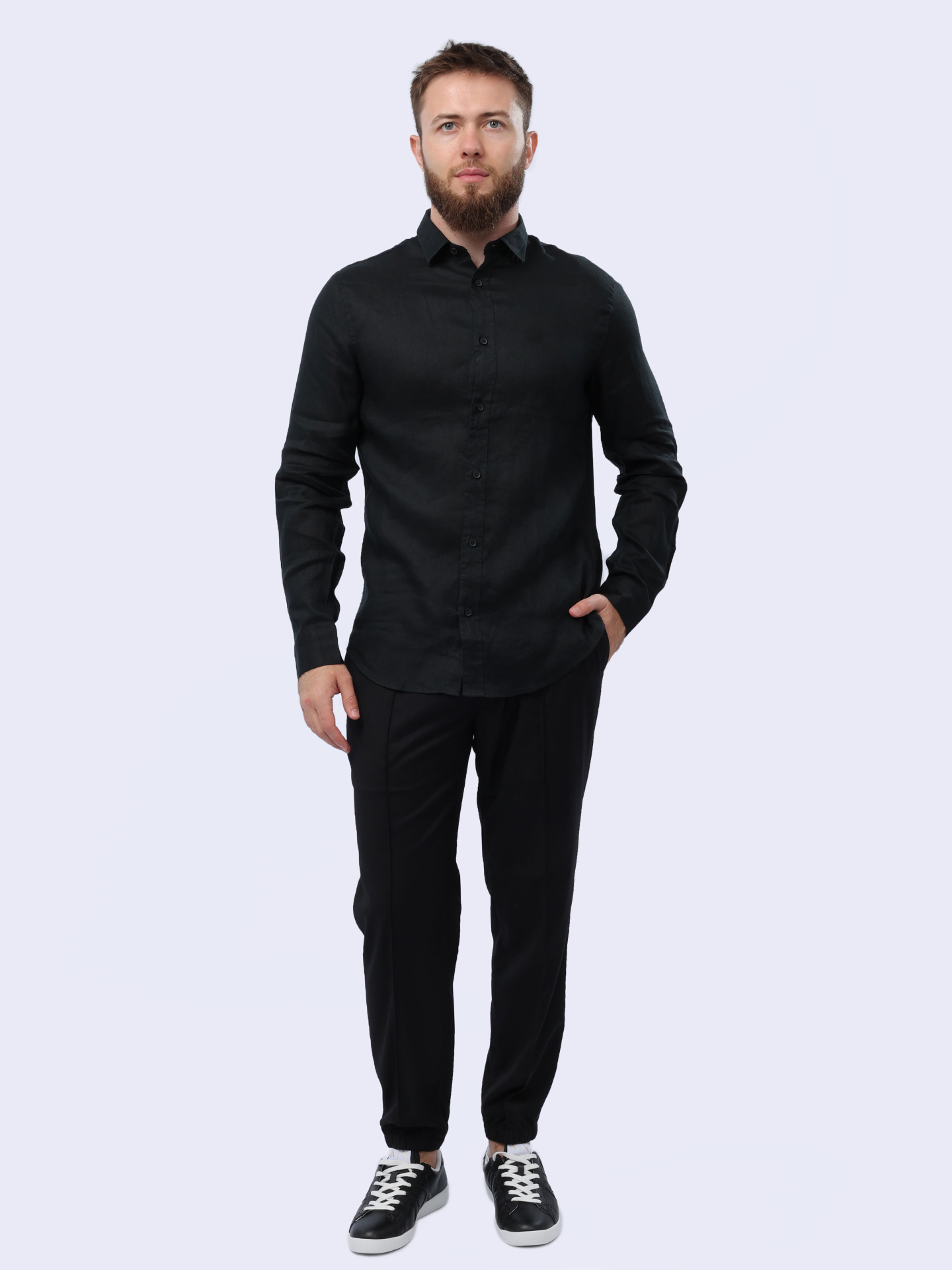Рубашка Armani Exchange 8NZC50 ZNCFZ 1200 черная мужская из льна — купить в интернет-магазине Verdistore
