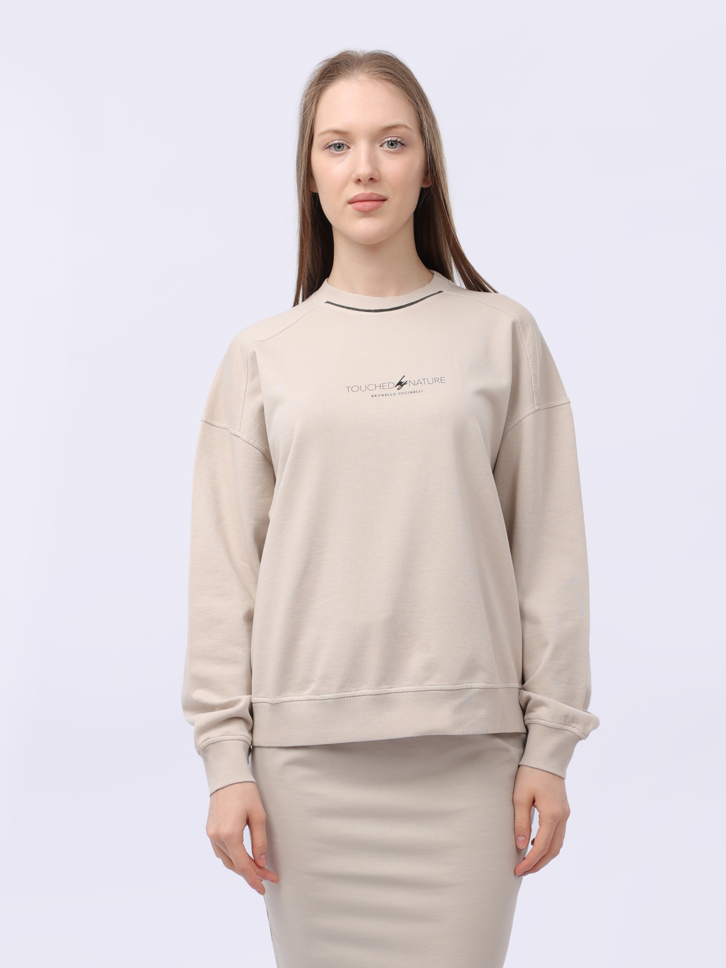 Свитшот Brunello Cucinelli MD869B1386 C9000 бежевый женский из хлопка — купить в интернет-магазине Verdistore