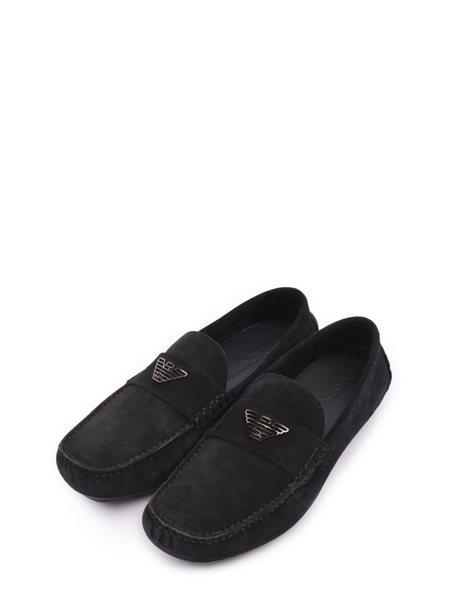 Мокасины черные замшевые с металлическим логотипом — купить в интернет-магазине Verdistore