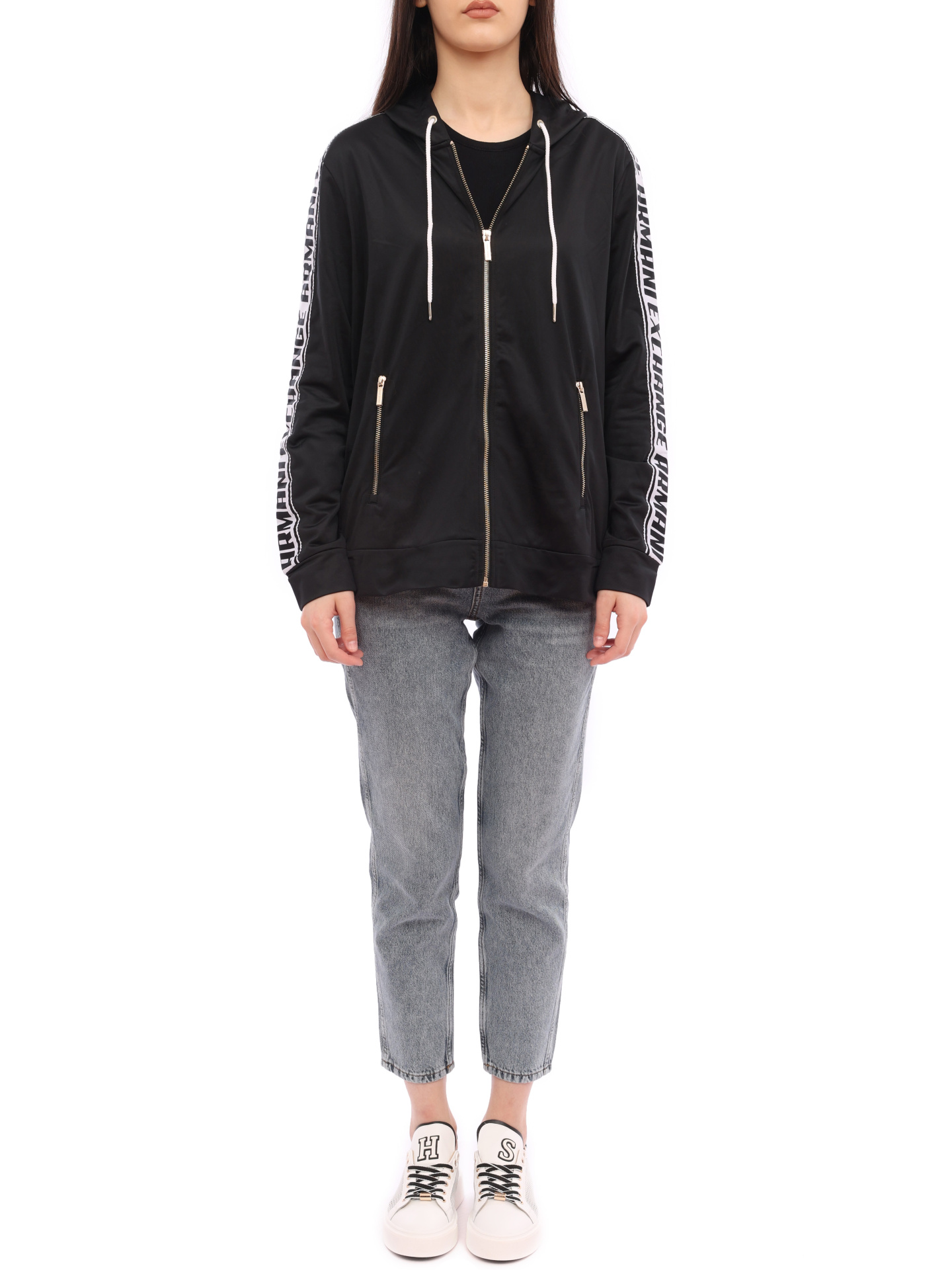 Мастерка Armani Exchange 3HYM84 YJ52Z 1200 чёрная женская с контрастными панелями — купить в интернет-магазине Verdistore