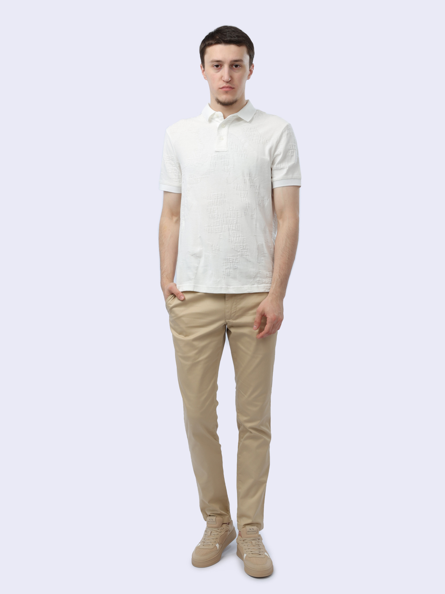 Поло Armani Exchange 3DZFLG ZJ85Z 51AQ белое мужское из текстурной ткани — купить в интернет-магазине Verdistore