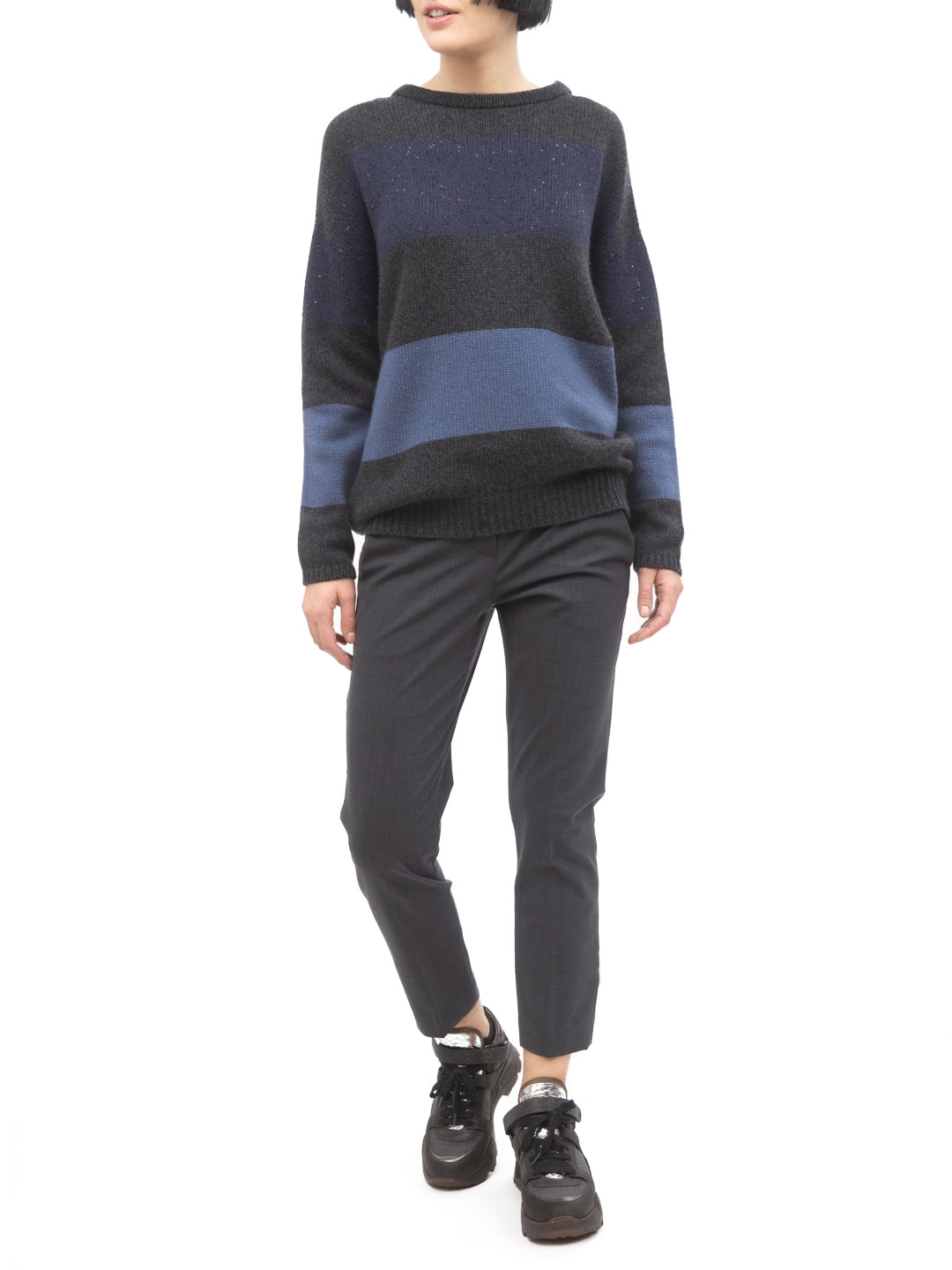 Брюки Brunello Cucinelli M0W07P6726 серые женские из шерсти — купить в интернет-магазине Verdistore
