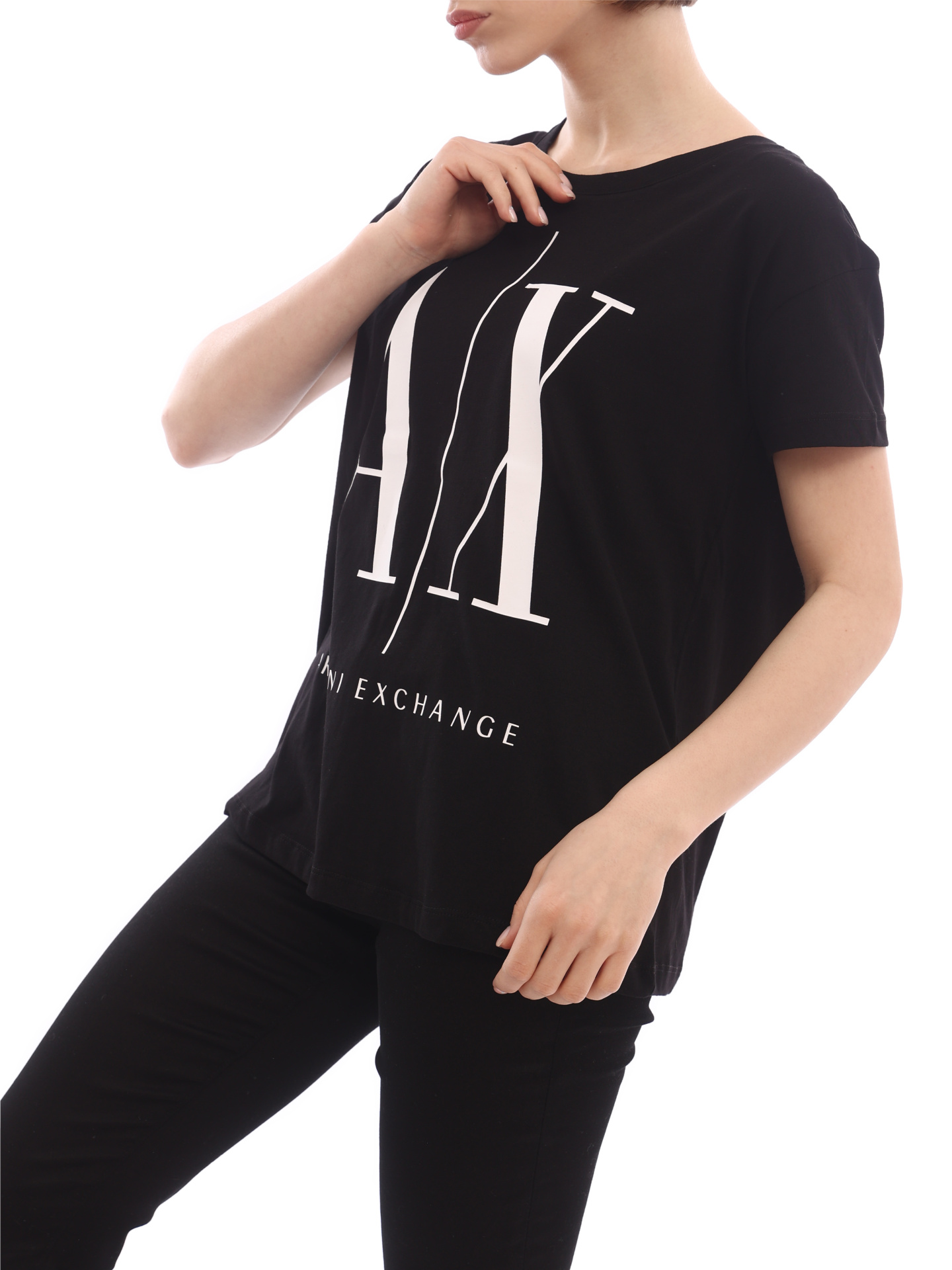 Футболка Armani Exchange 8NYTCX YJG3Z 1200 черная женская с логотипом — купить в интернет-магазине Verdistore