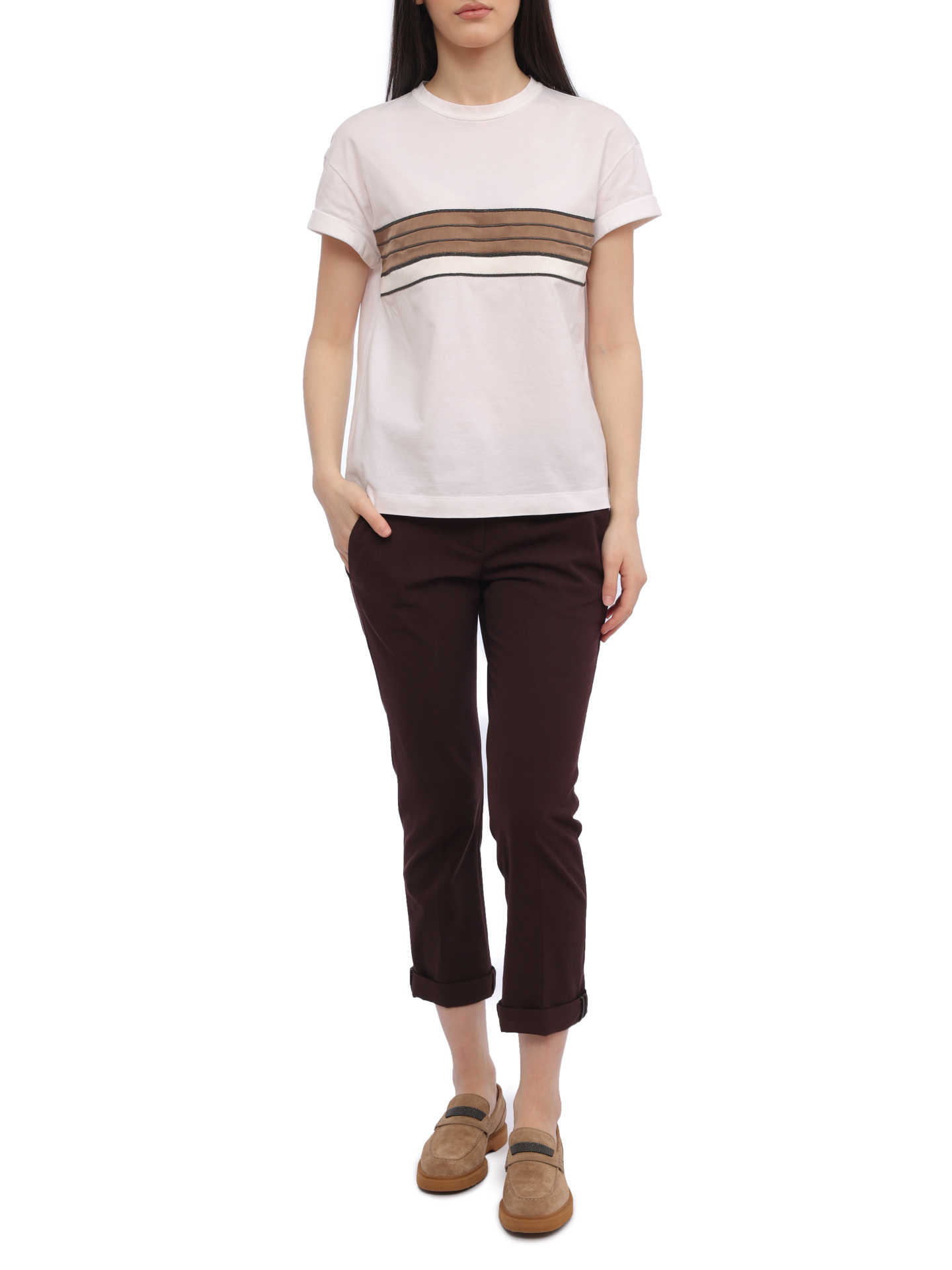 Брюки Brunello Cucinelli MA051P1837 бордовые женские из шерсти — купить в интернет-магазине Verdistore