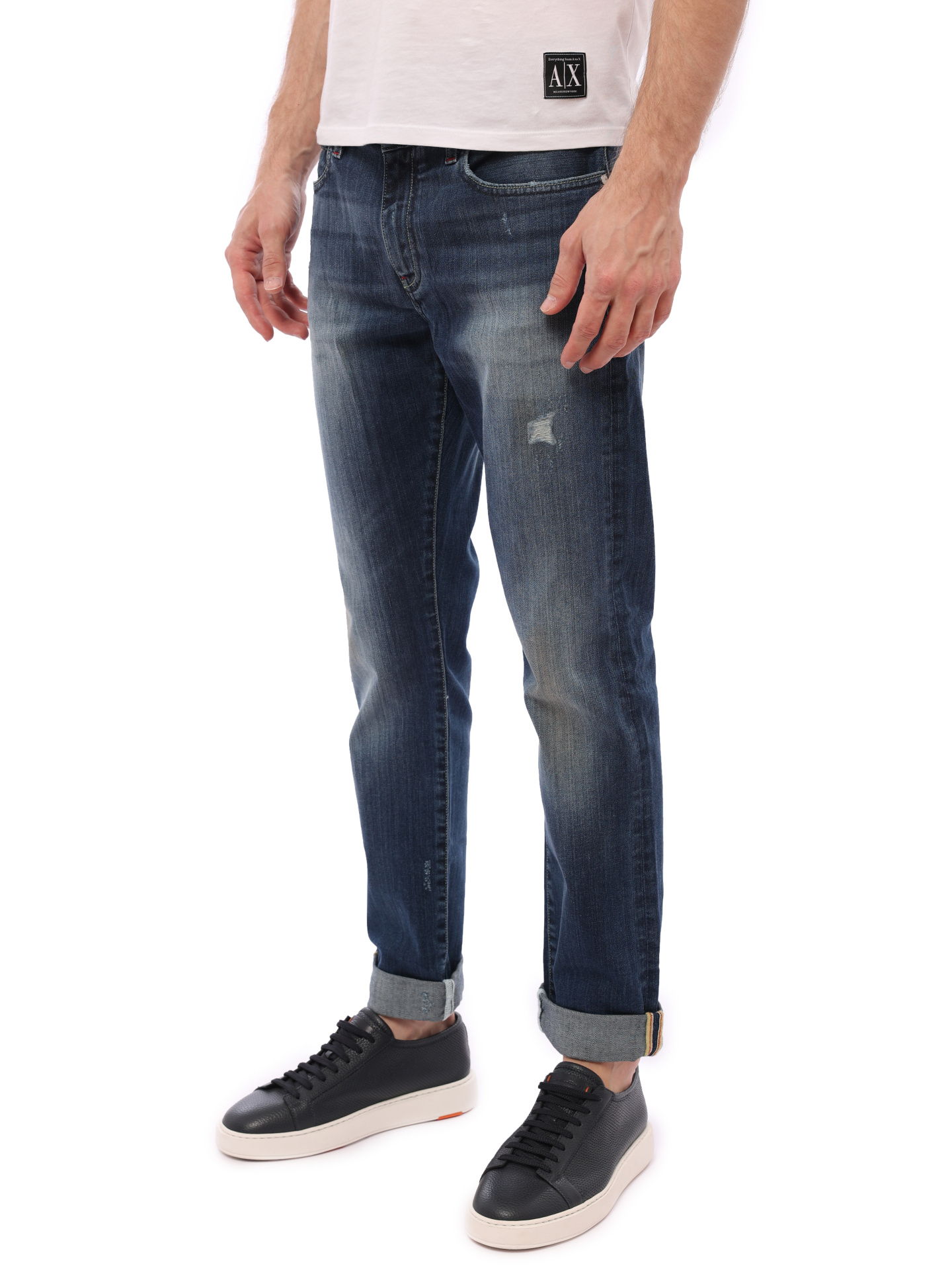 Джинсы Armani Exchange 6GZJ13 Z1RMZ синие мужские с потертостями — купить в интернет-магазине Verdistore