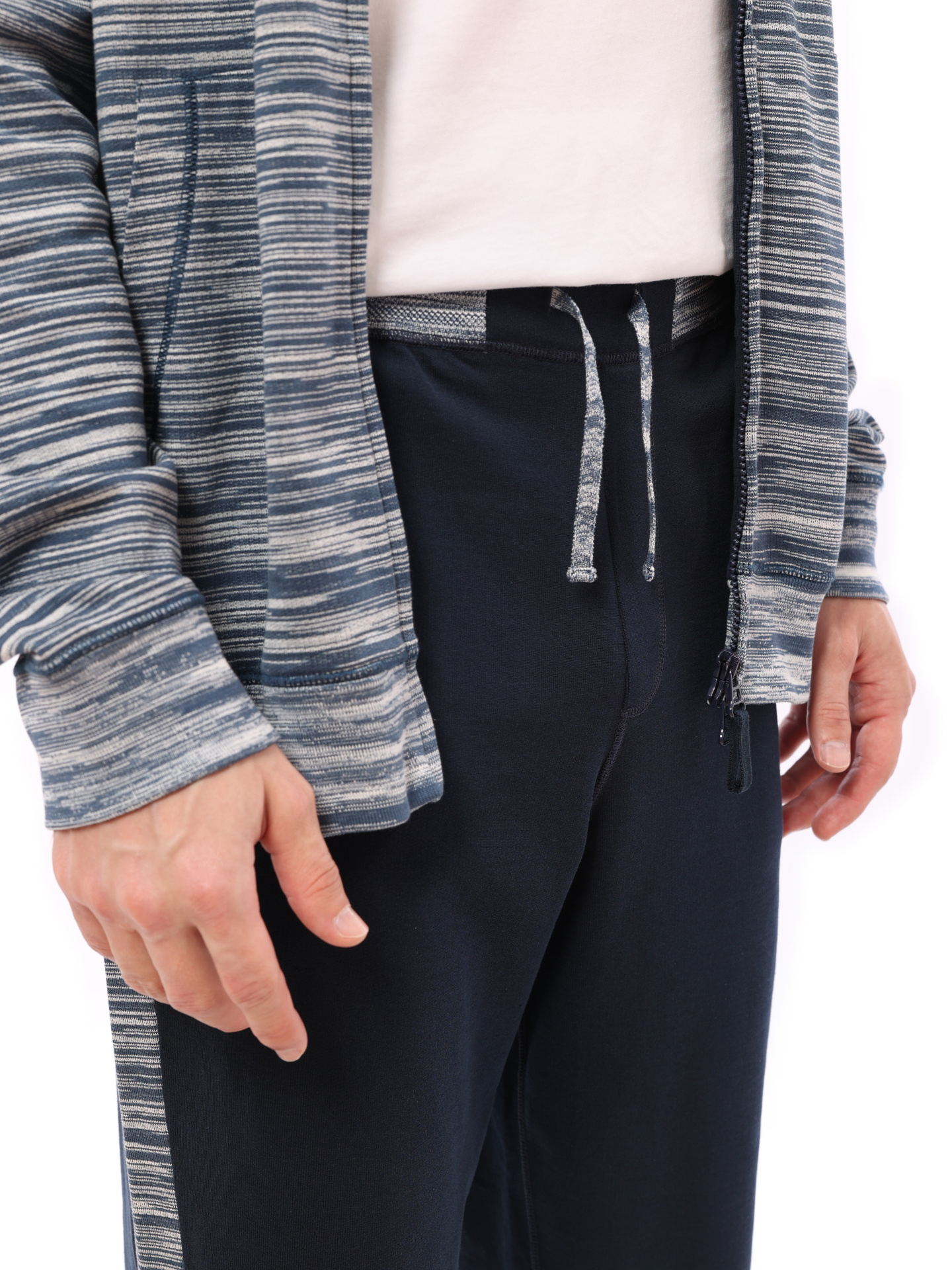 Брюки синие с полосатым принтом на вставках по бокам — купить в интернет-магазине Verdistore