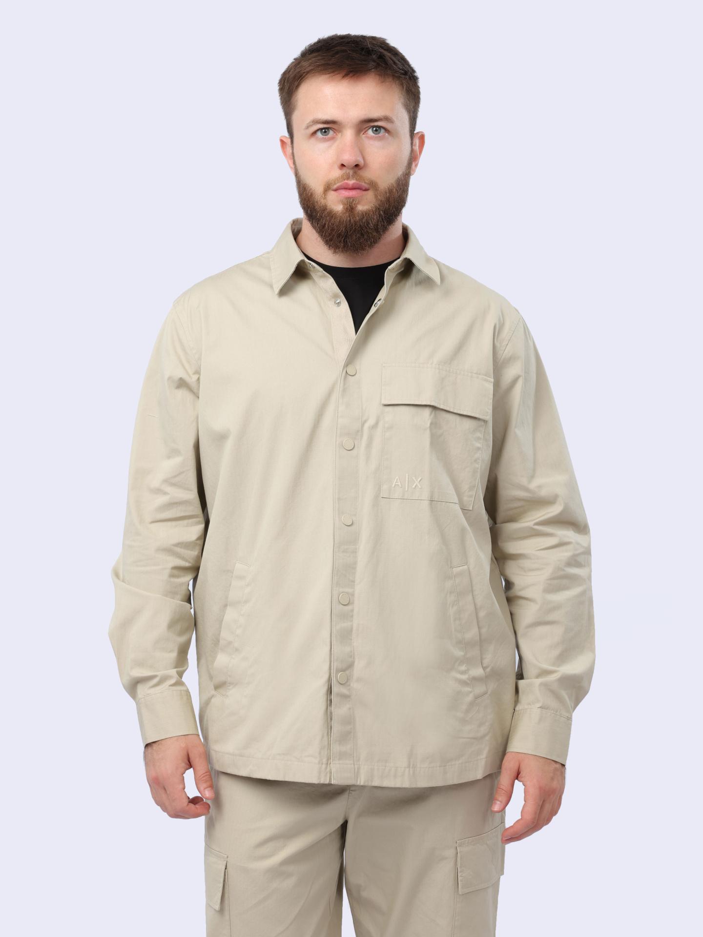 Рубашка Armani Exchange 3DZС02 ZN3SZ 1795 бежевая мужская из хлопка — купить в интернет-магазине Verdistore