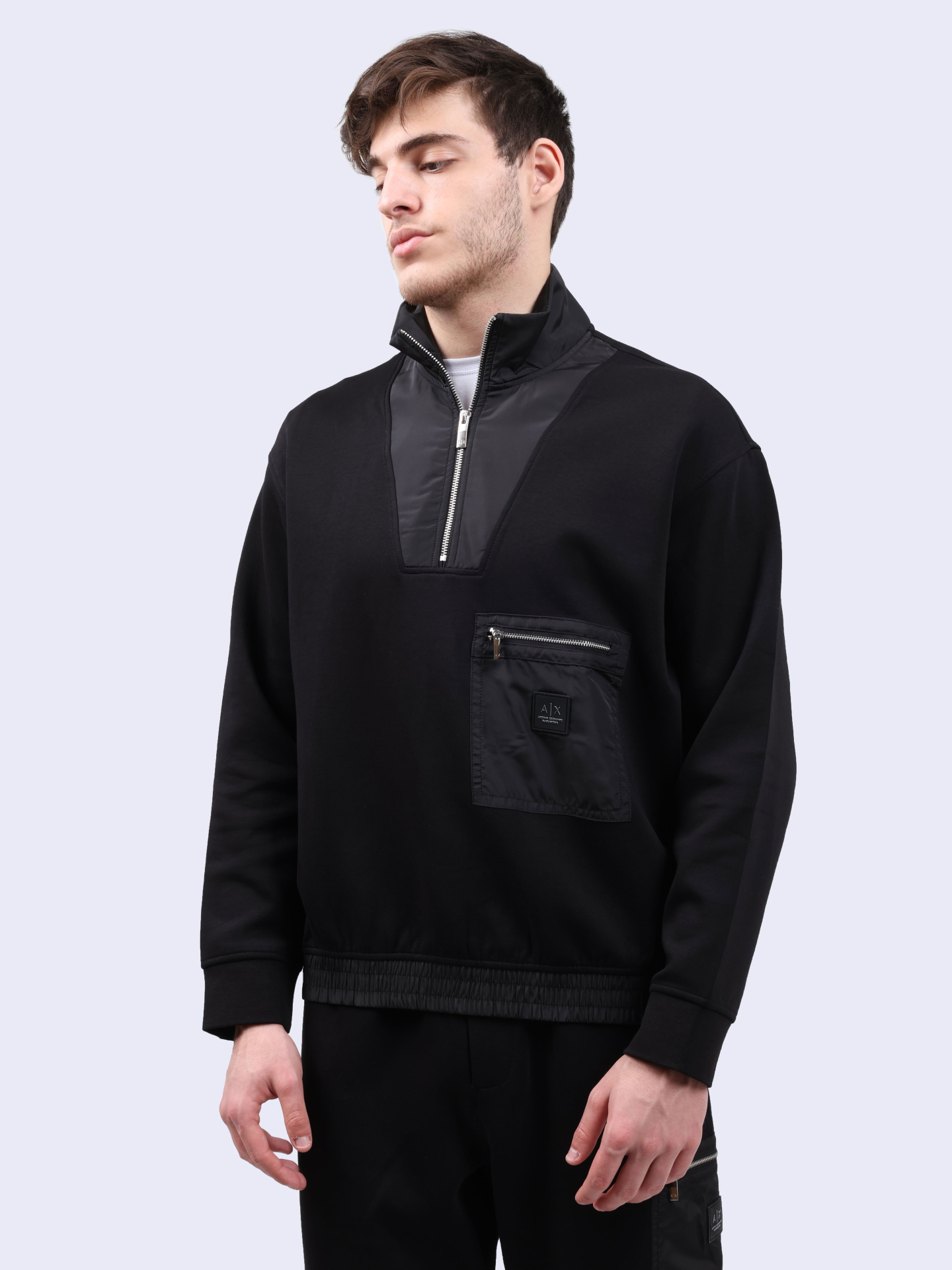 Свитшот Armani Exchange мужской черный с накладным карманом — купить в интернет-магазине Verdistore