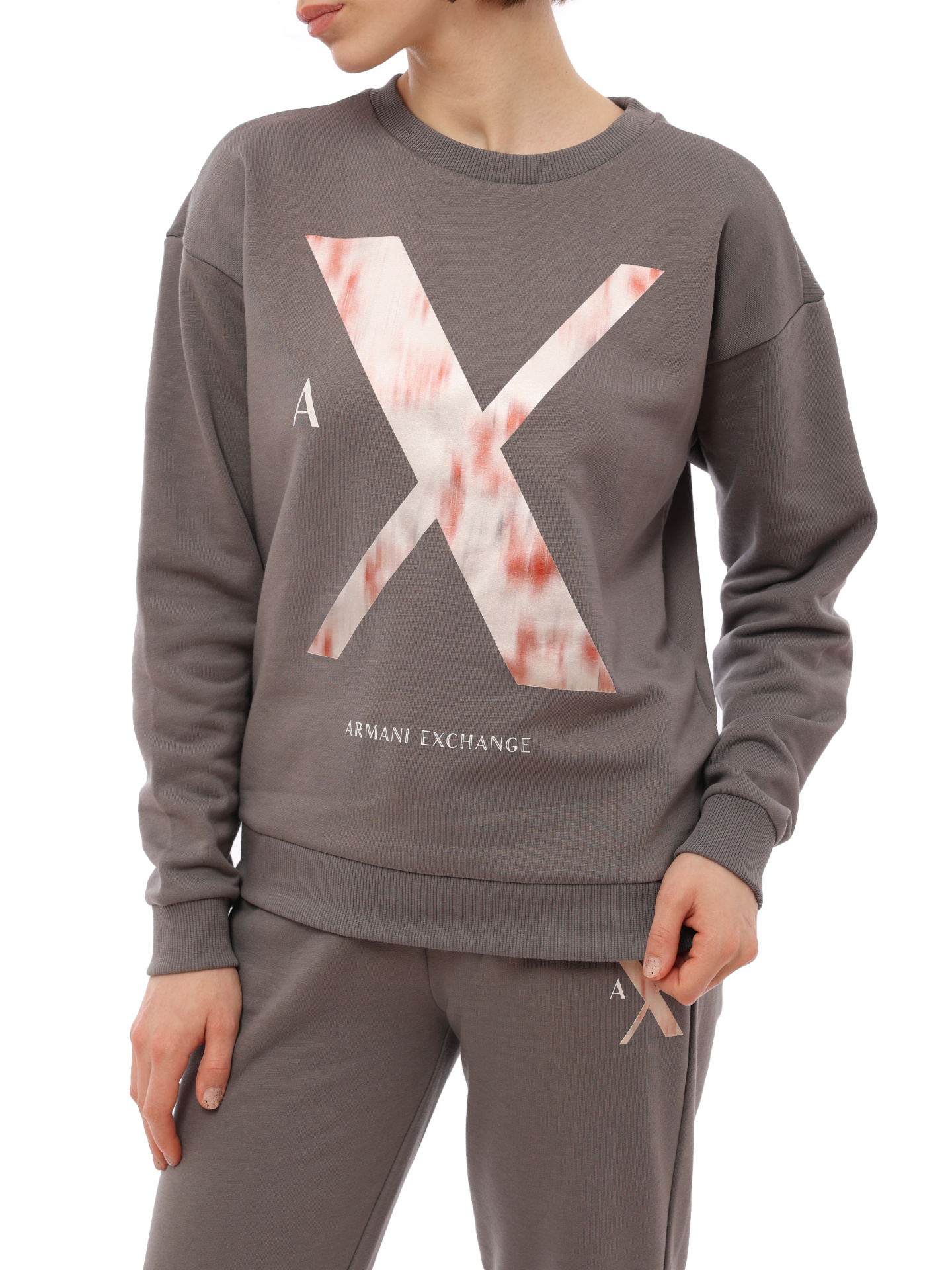 Толстовка Armani Exchange 3RYM30 YJ3NZ 1894 серая женская с логотипом — купить в интернет-магазине Verdistore