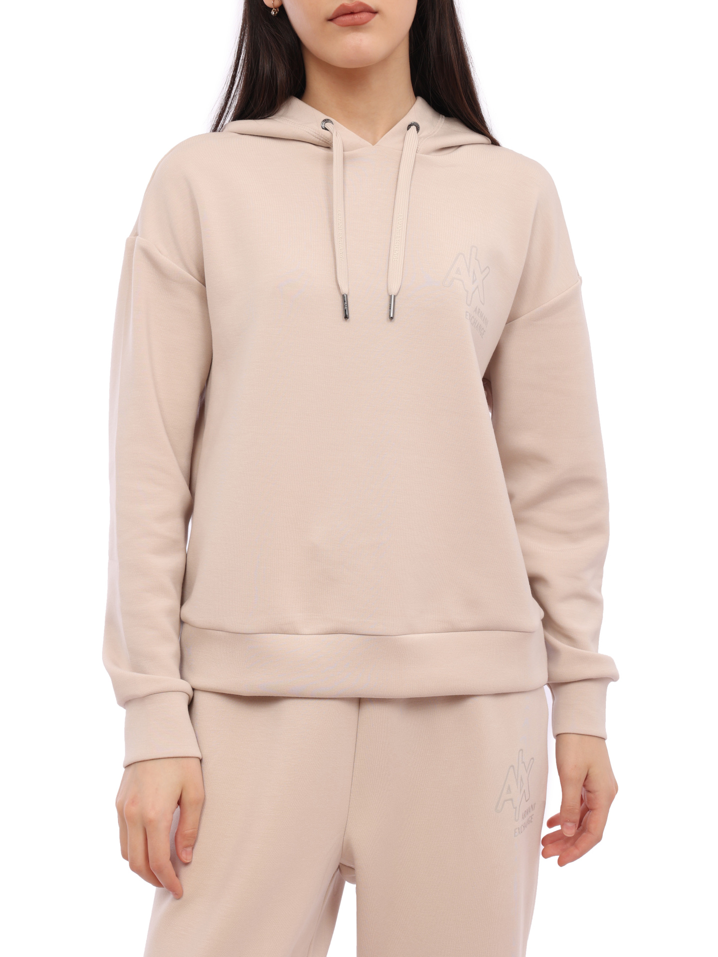 Толстовка Armani Exchange 3RYM82 YJDDZ 1775 бежевая женская с логотипом — купить в интернет-магазине Verdistore