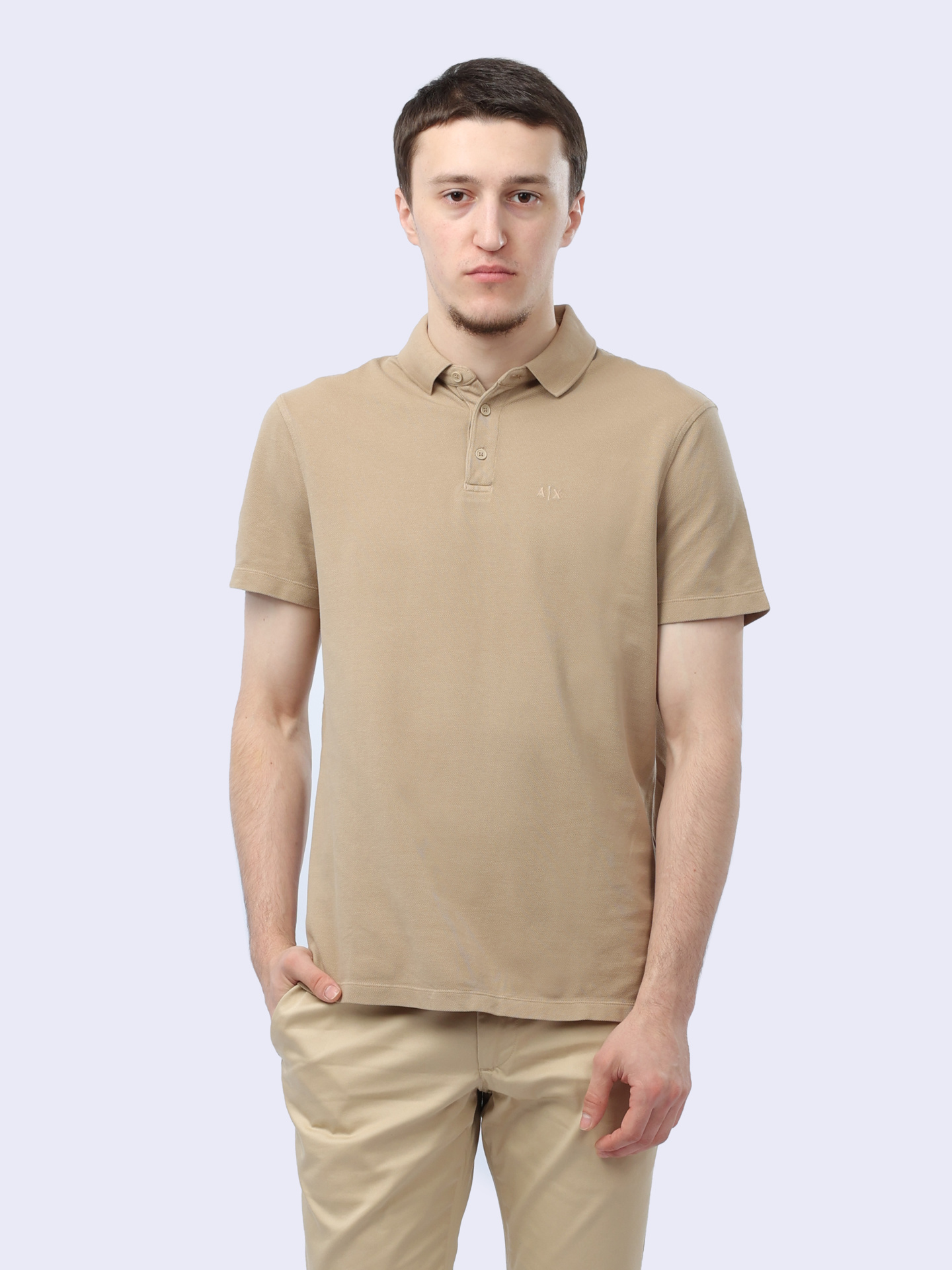 Поло Armani Exchange 3DZFAB ZJXUZ 1794 бежевое мужское из хлопка — купить в интернет-магазине Verdistore